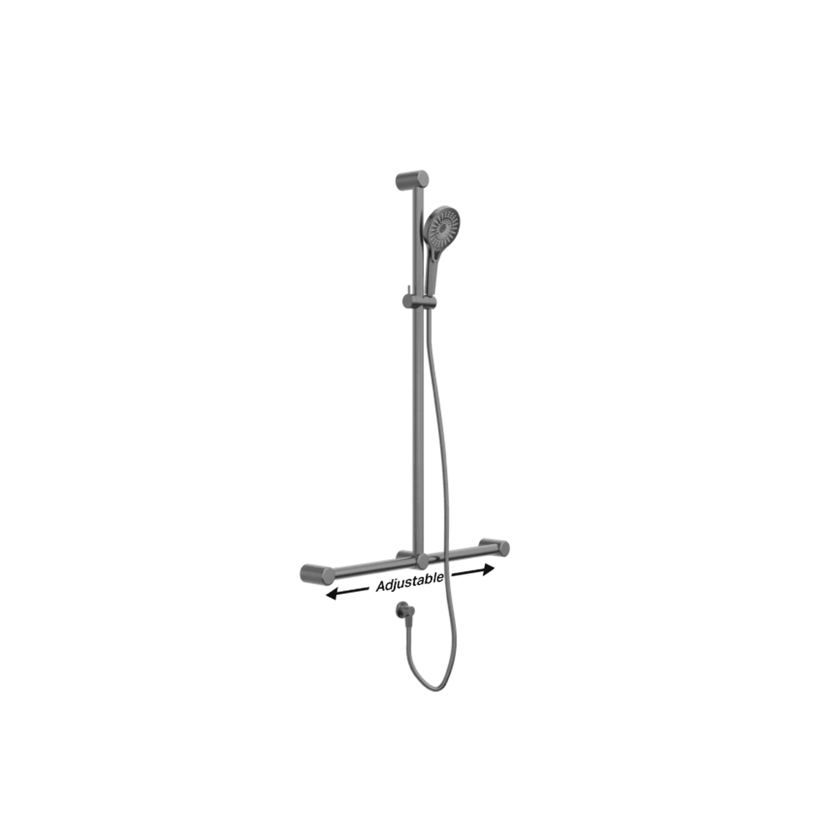 Mecca Care 32mm T Bar Grab Rail And Adjustable Shower Set 1100X750mm Gun Metal gallery detail image