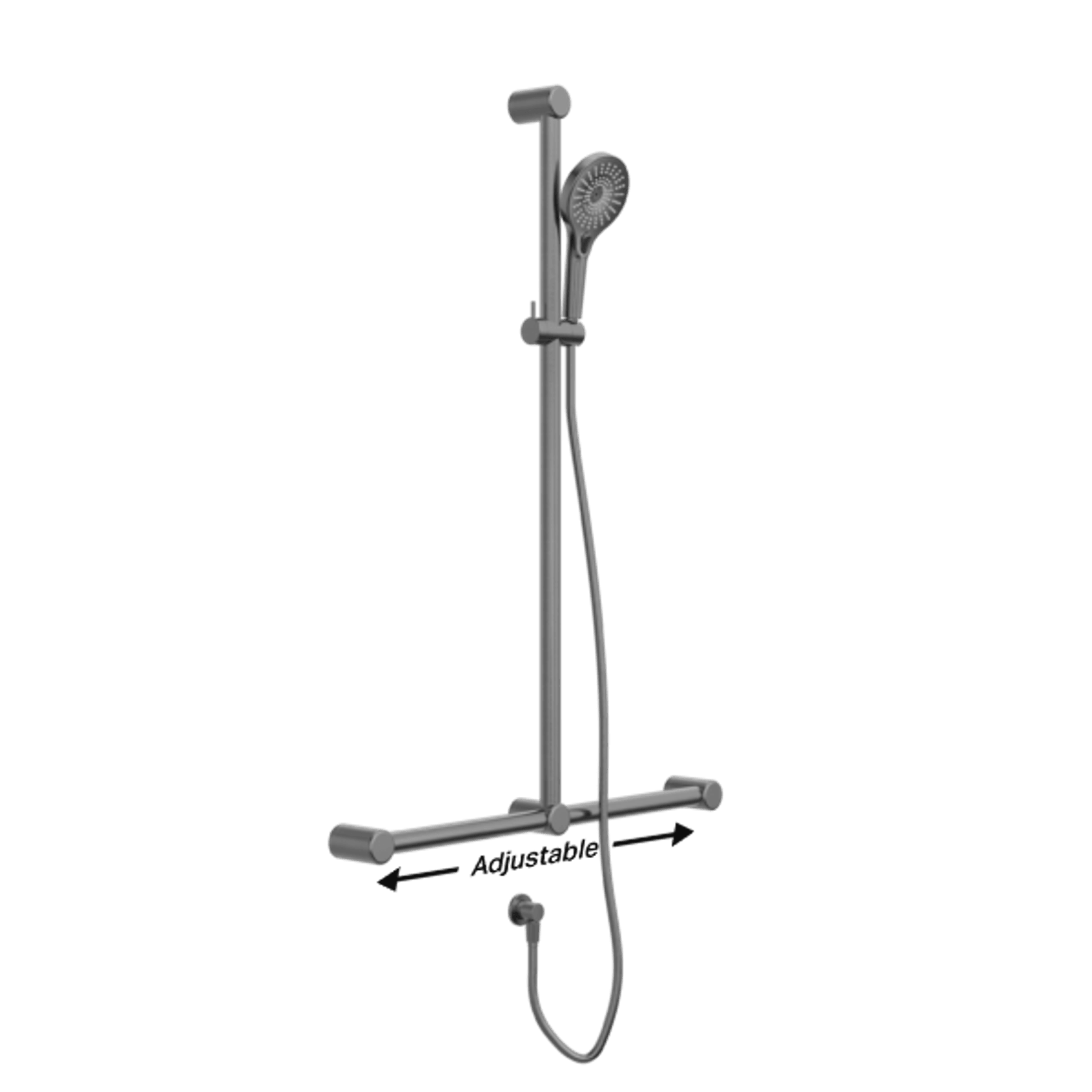 Mecca Care 32mm T Bar Grab Rail And Adjustable Shower Set 1100X750mm Gun Metal gallery detail image