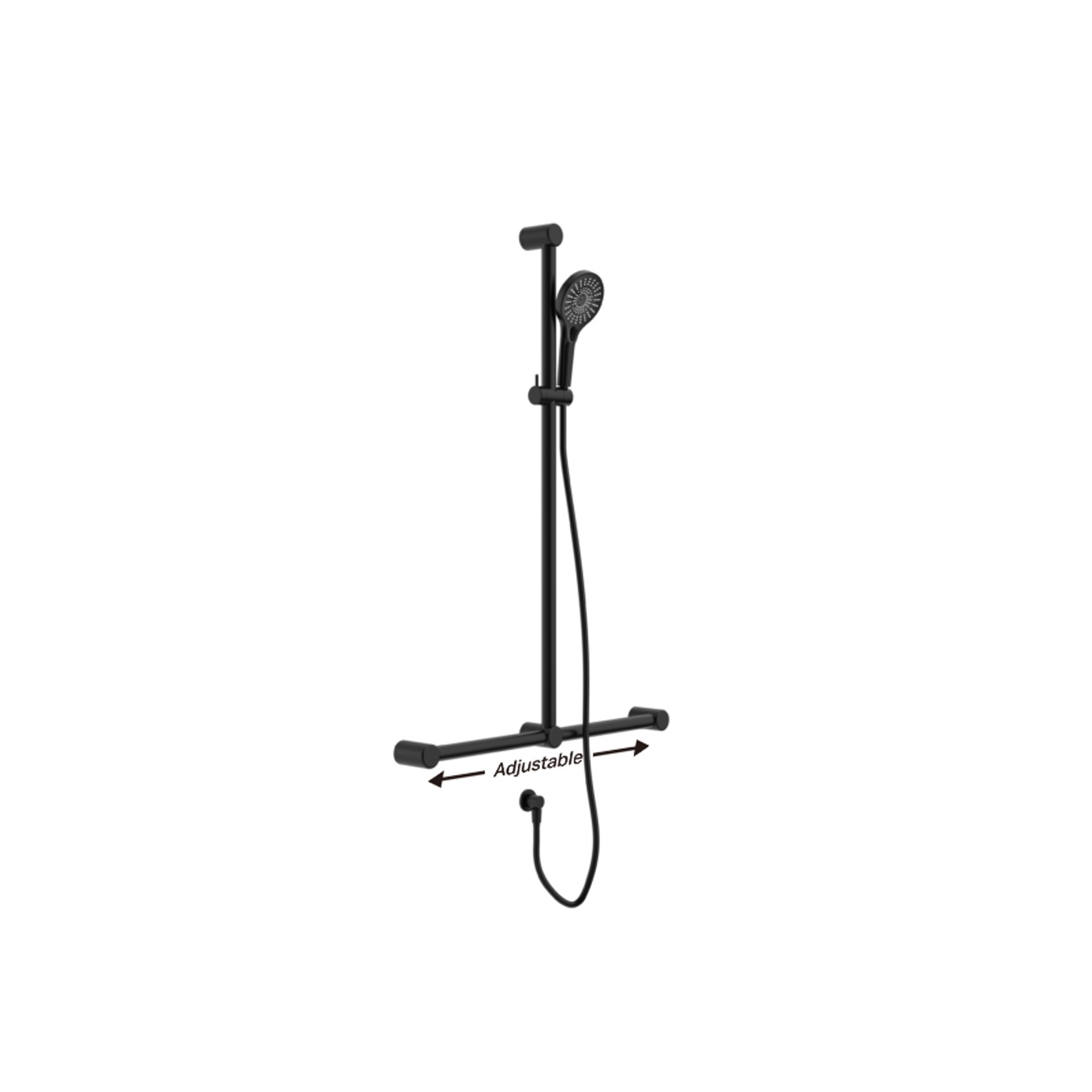Mecca Care 32mm T Bar Grab Rail And Adjustable Shower Set 1100X750mm Matte Black gallery detail image