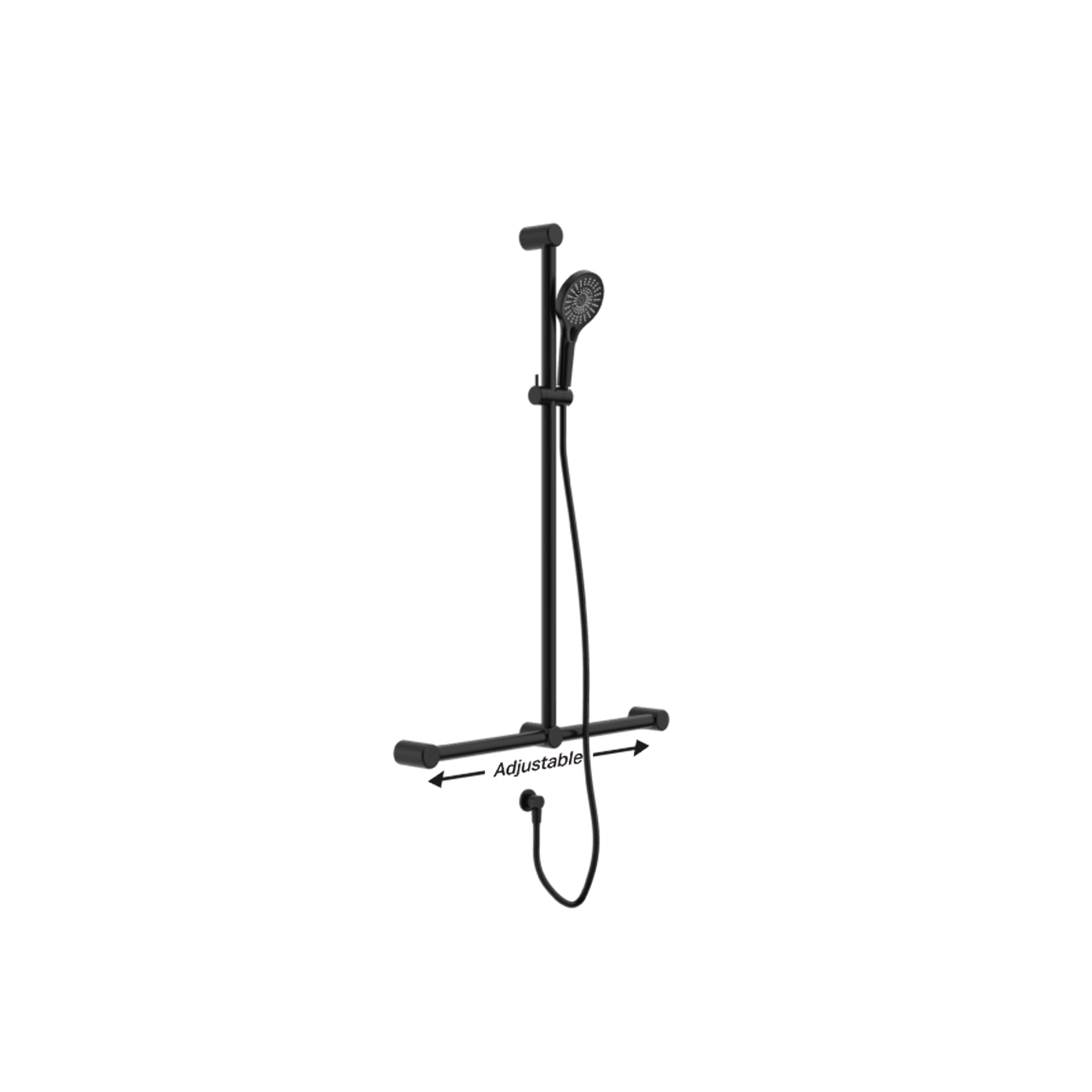 Mecca Care 32mm T Bar Grab Rail And Adjustable Shower Set 1100X750mm Matte Black gallery detail image