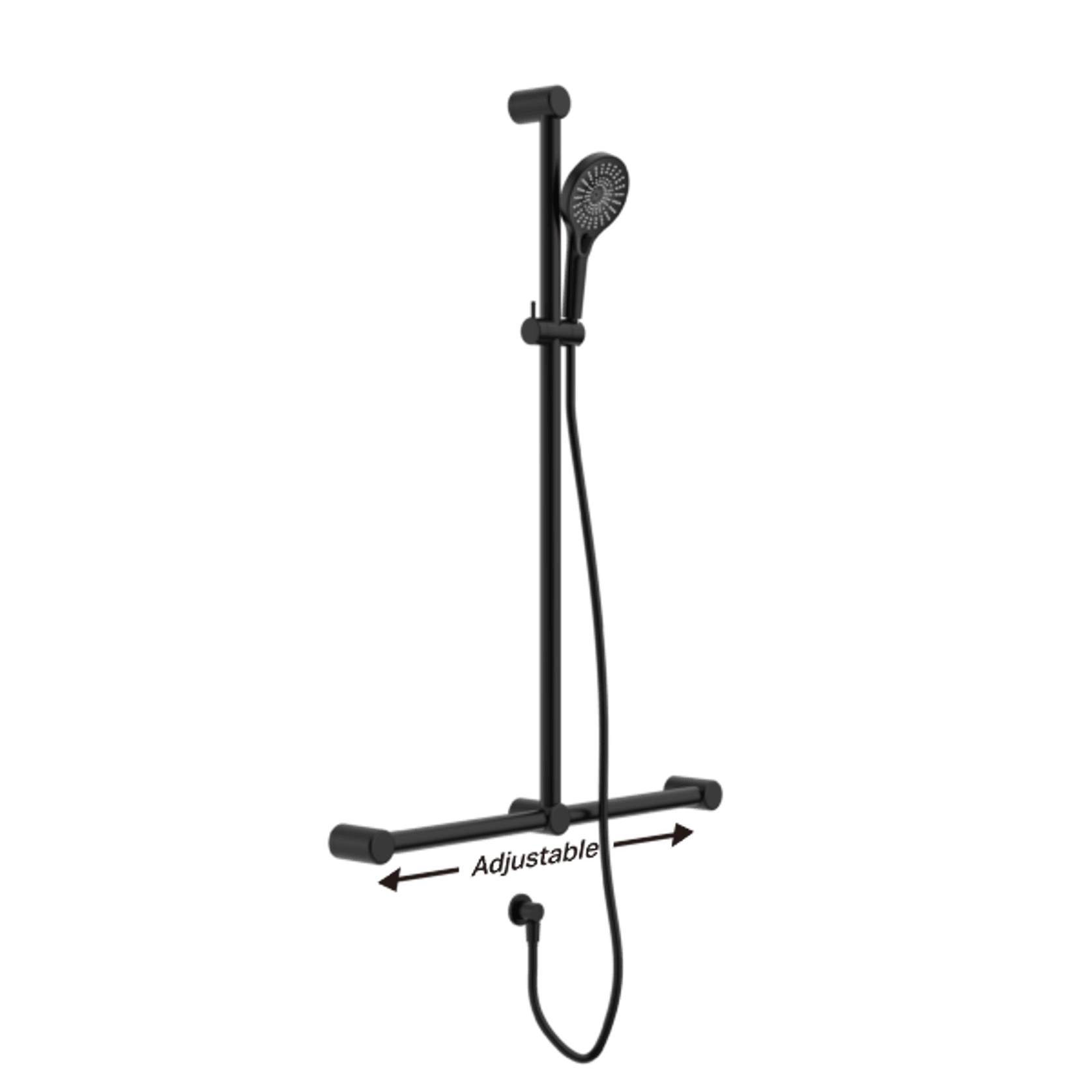 Mecca Care 32mm T Bar Grab Rail And Adjustable Shower Set 1100X750mm Matte Black gallery detail image