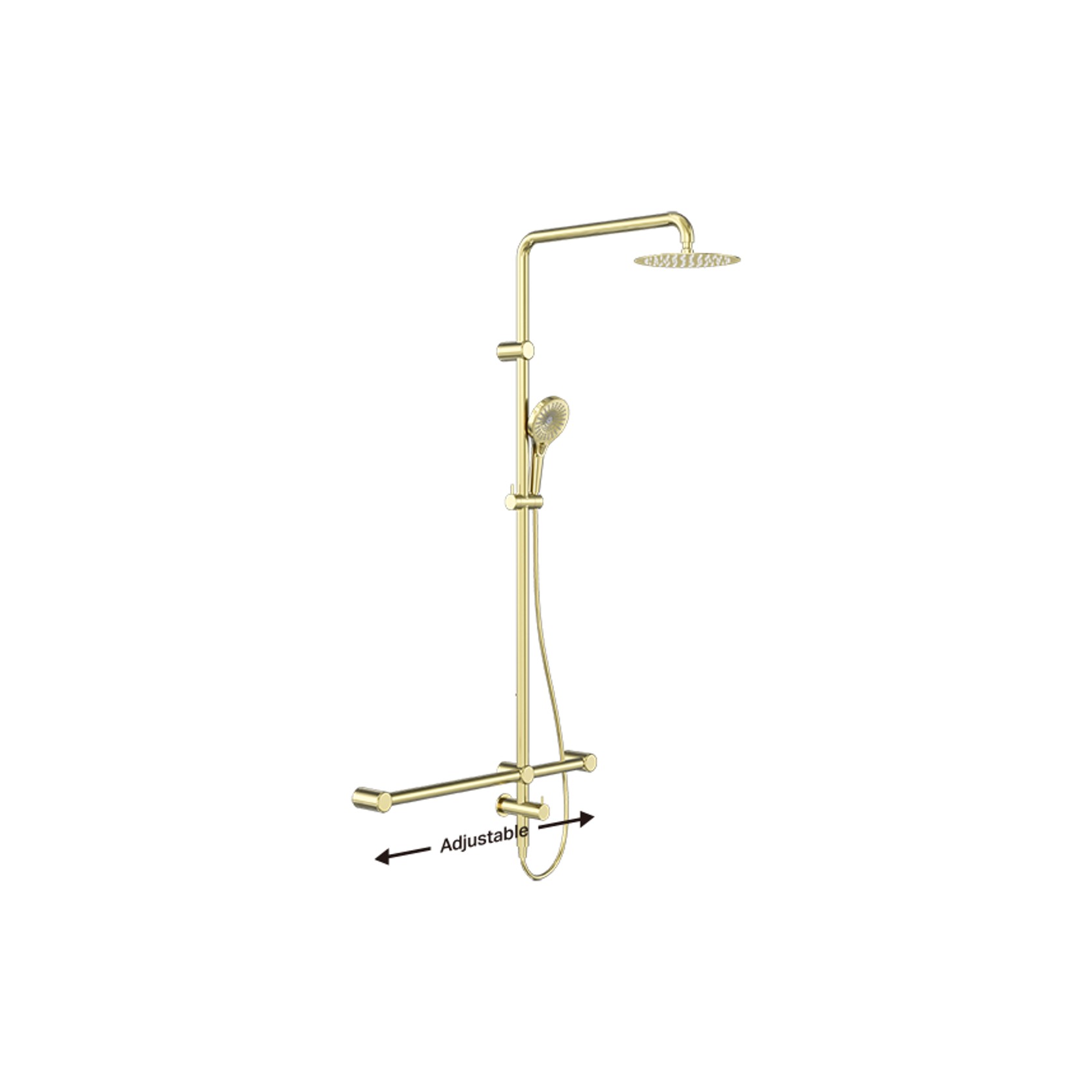 Mecca Care 32mm T Bar Grab Rail 1100x750mm Twin Shower Set Brushed Gold gallery detail image