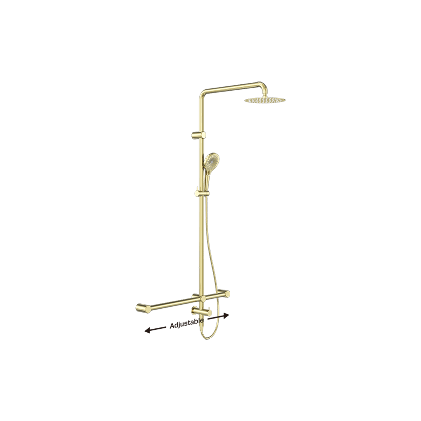 Mecca Care 32mm T Bar Grab Rail 1100x750mm Twin Shower Set Brushed Gold gallery detail image