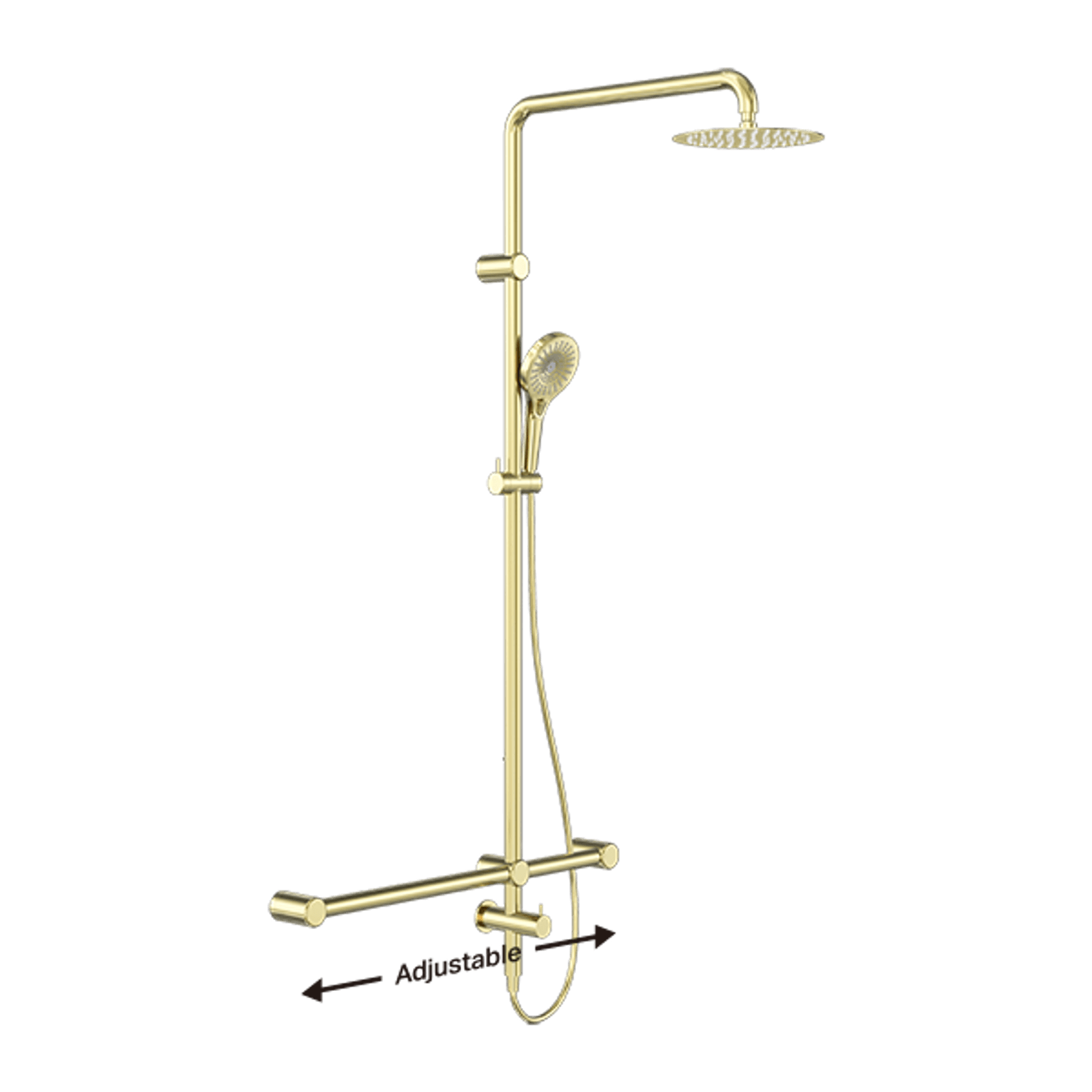 Mecca Care 32mm T Bar Grab Rail 1100x750mm Twin Shower Set Brushed Gold gallery detail image