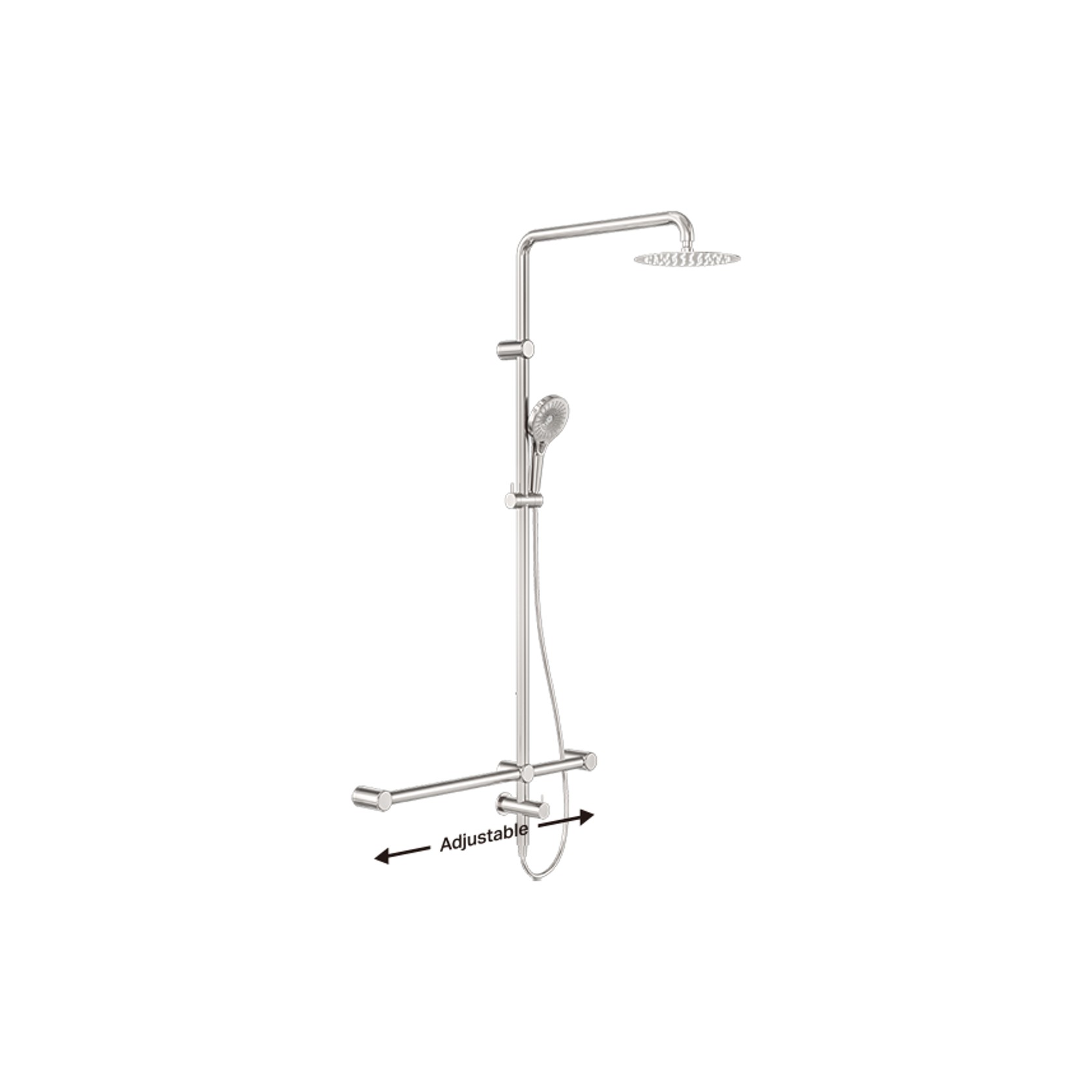 Mecca Care 32mm T Bar Grab Rail 1100x750mm Twin Shower Set Brushed Nickel gallery detail image