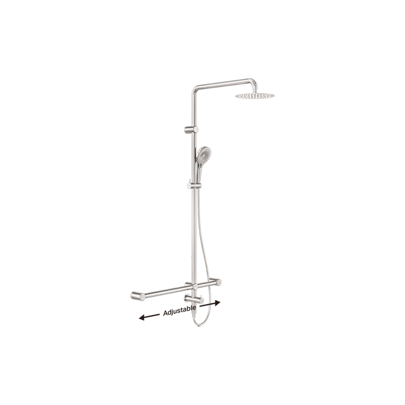 Mecca Care 32mm T Bar Grab Rail 1100x750mm Twin Shower Set Brushed Nickel gallery detail image