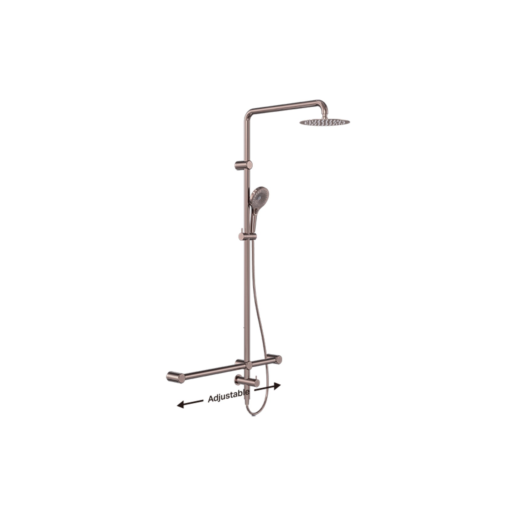 Mecca Care 32mm T Bar Grab Rail 1100x750mm Twin Shower Set Brushed Bronze gallery detail image