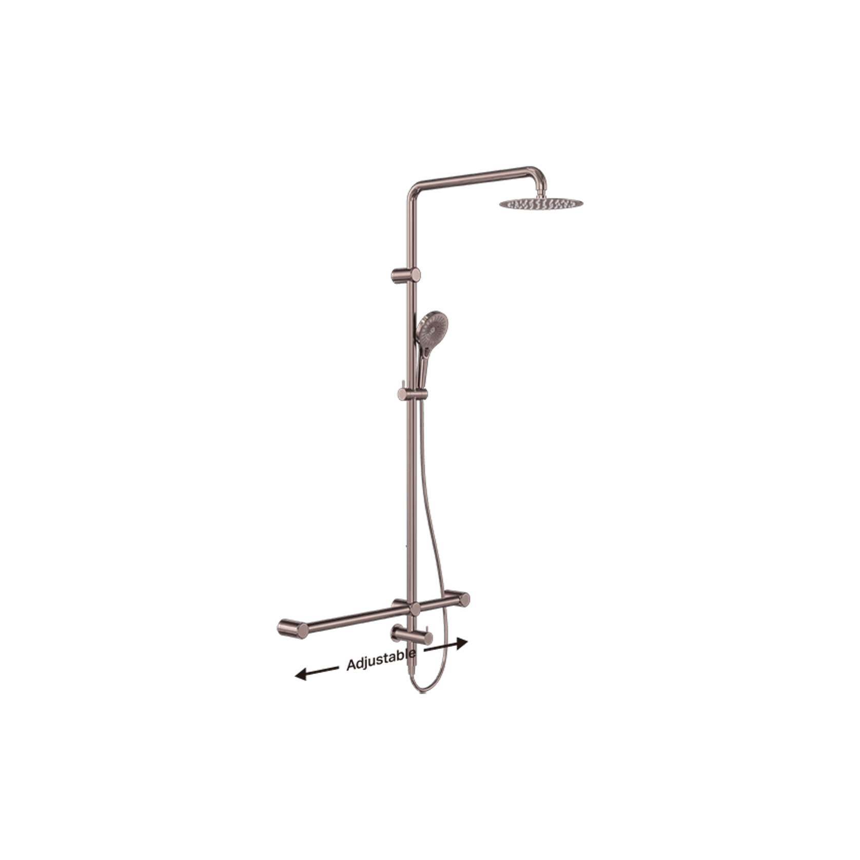 Mecca Care 32mm T Bar Grab Rail 1100x750mm Twin Shower Set Brushed Bronze gallery detail image