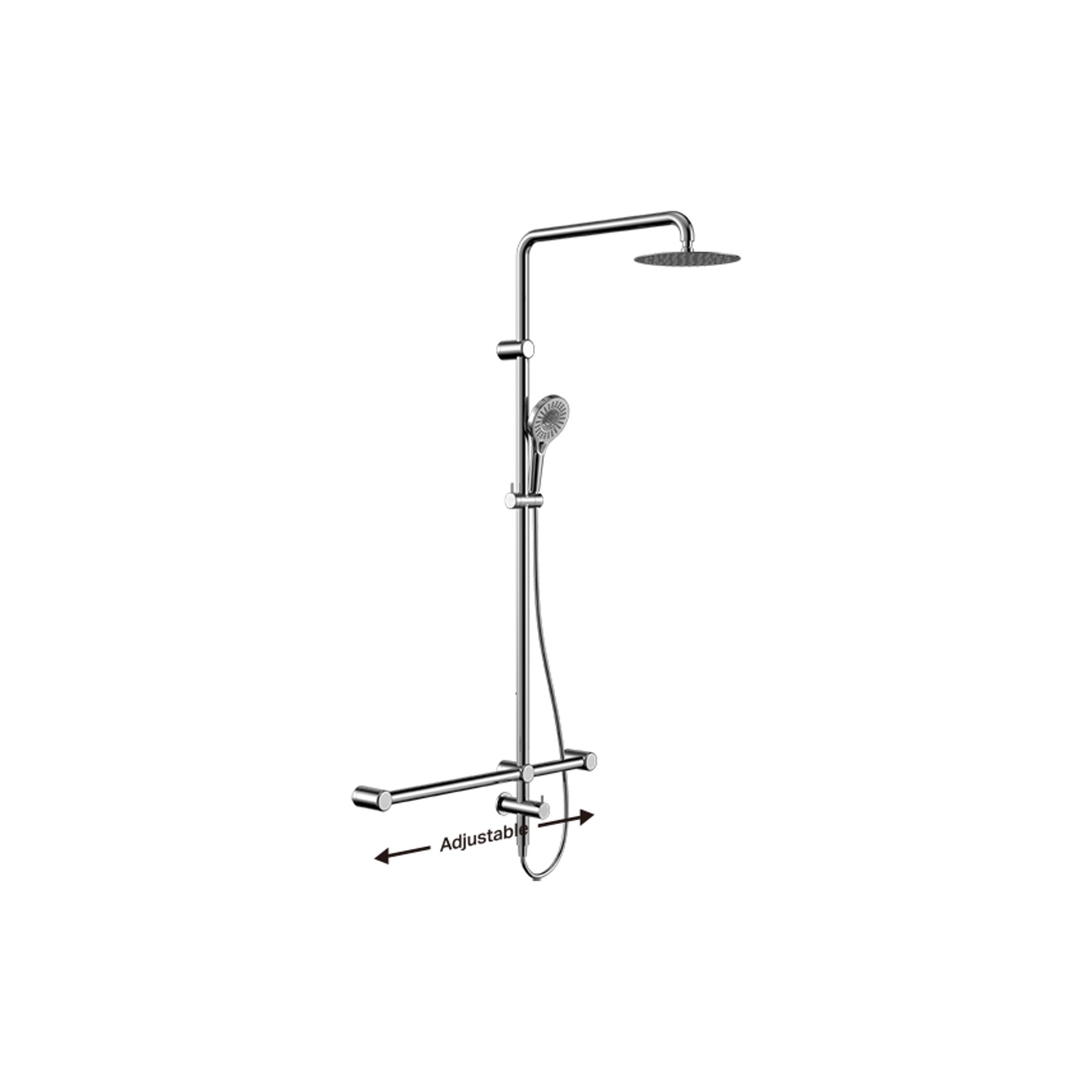 Mecca Care 32mm T Bar Grab Rail 1100x750mm Twin Shower Set Chrome gallery detail image
