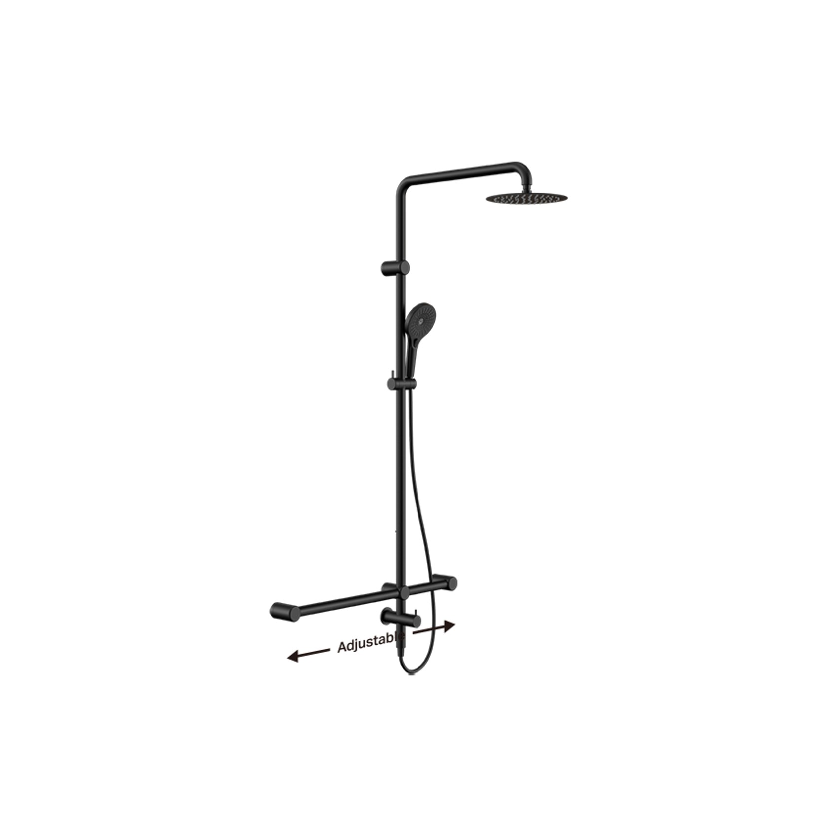 Mecca Care 32mm T Bar Grab Rail 1100x750mm Twin Shower Set Matte Black gallery detail image