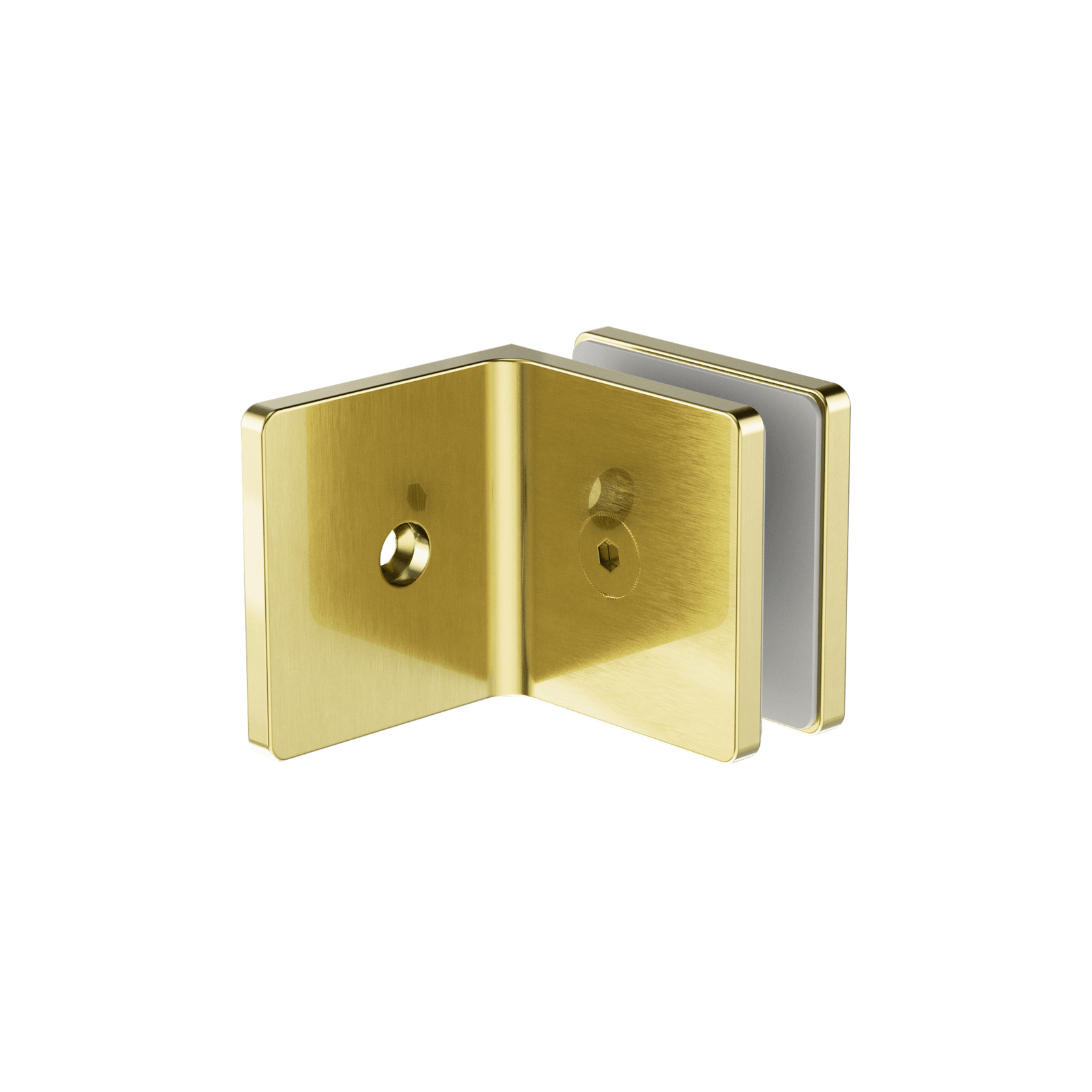 90 Degree Glass To Wall Bracket 10mm Glass Brushed Gold gallery detail image