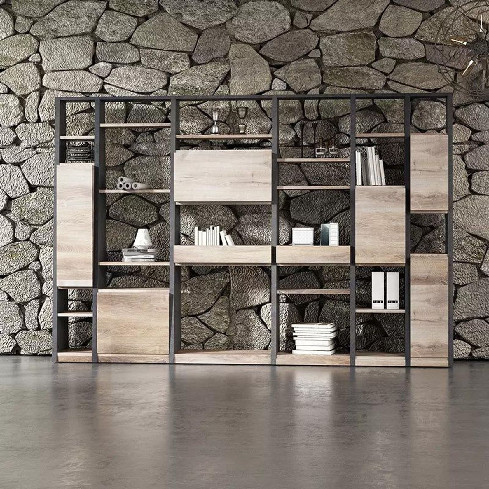 BARON Display Unit 230cm - Warm Oak & Black gallery detail image
