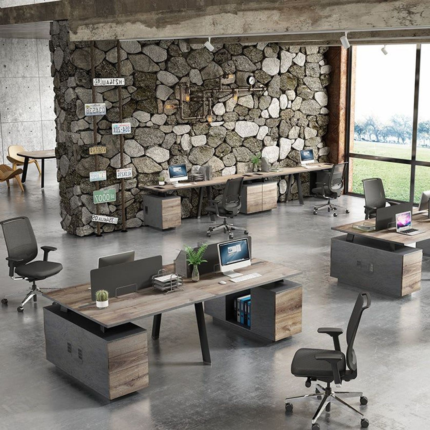 ARTO 4 people Back to Back Workstation 4 Cabinets 2.4M - Warm Oak & Black gallery detail image