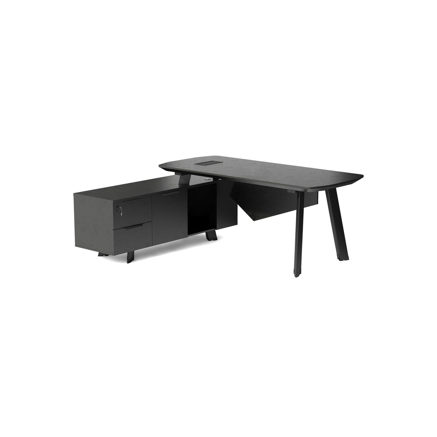 ARTO Black Executive Office Desk with Reversible Return 180-200cm - Black Concrete gallery detail image
