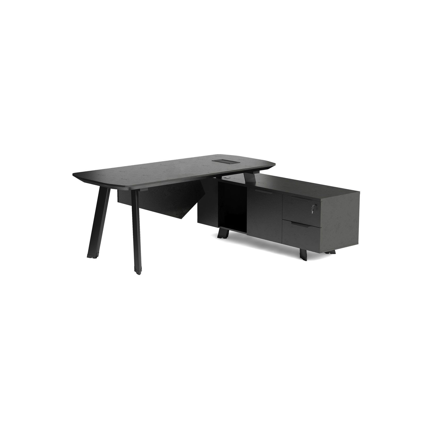 ARTO Black Executive Office Desk with Reversible Return 180-200cm - Black Concrete gallery detail image