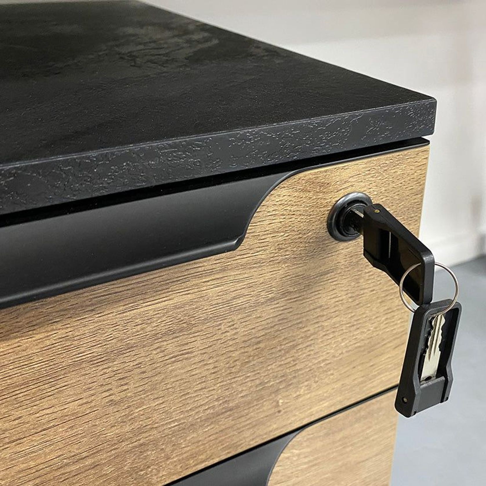 ARTO Single Workstation Desk with Right Cabinet 1.2M - Warm Oak & Black gallery detail image
