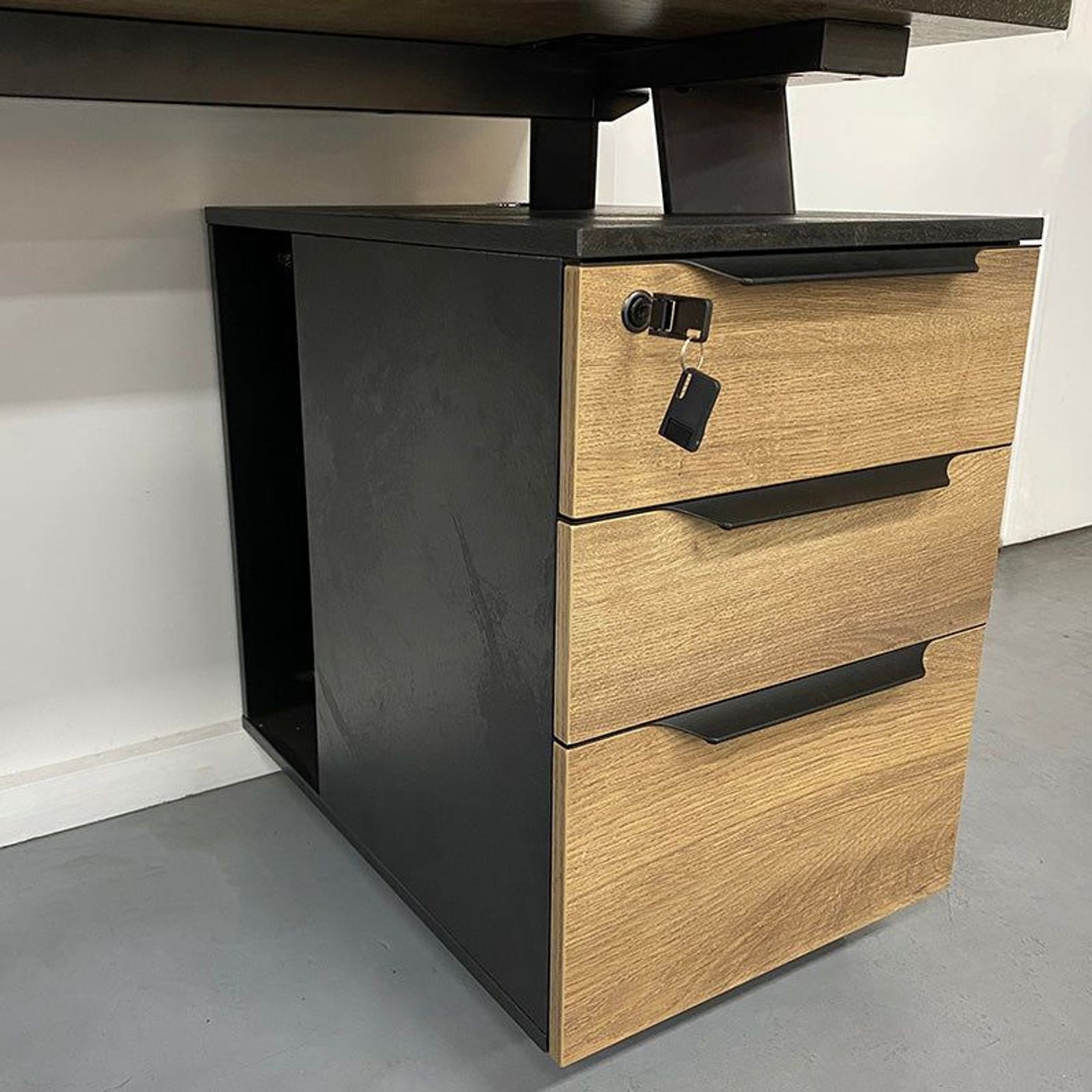 ARTO Single Workstation Desk with Right Cabinet 1.2M - Warm Oak & Black gallery detail image