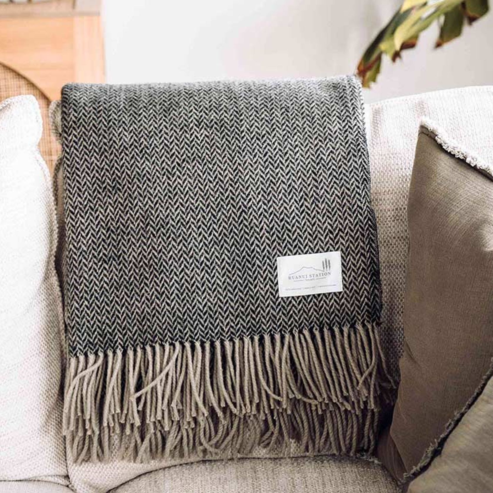 Ruanui Station Lambswool Throw - Collier's Coal Chevron gallery detail image