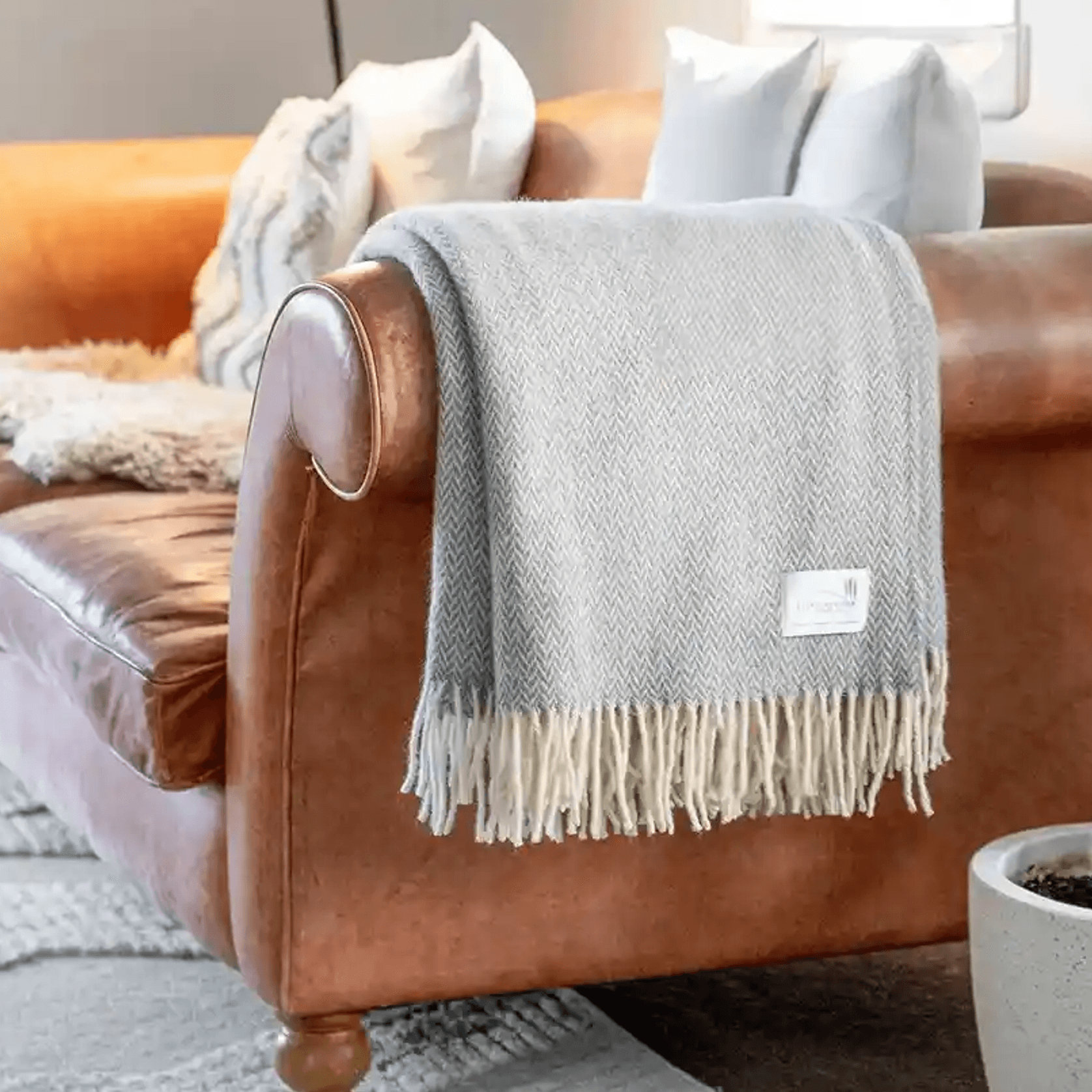 Ruanui Station Lambswool Throw - Gully Grey Chevron gallery detail image