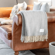 Ruanui Station Lambswool Throw - Gully Grey Chevron gallery detail image