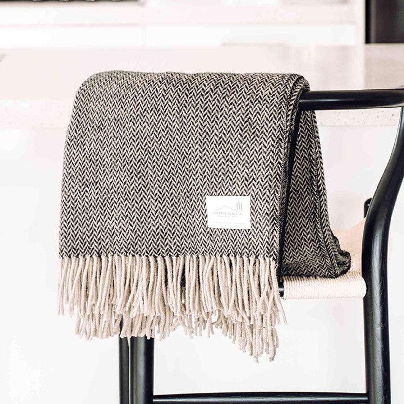 Ruanui Station Lambswool Throw - Collier's Coal Chevron gallery detail image