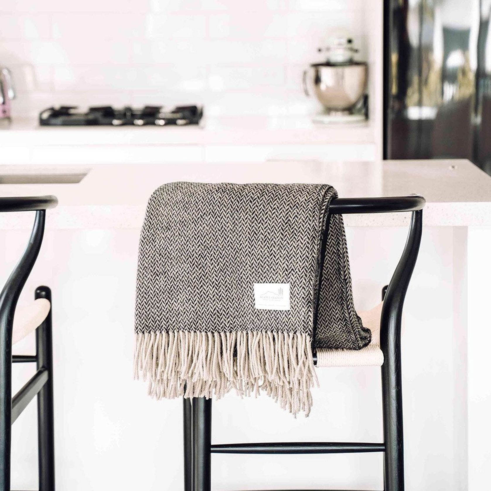 Ruanui Station Lambswool Throw -  Collier's Coal Chevron gallery detail image