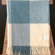 NZ Wool Throw - Checkboard, Aqua Blue | 100% Merino Wool gallery detail image