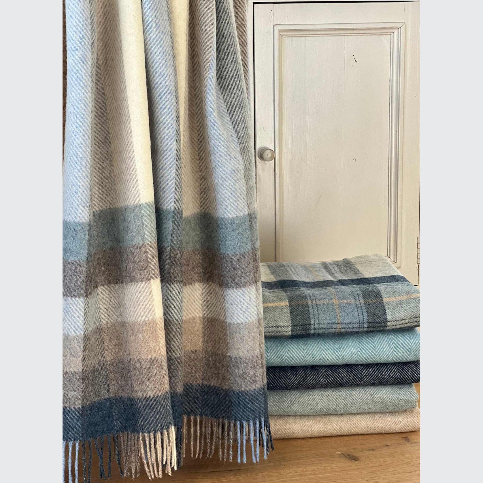 NZ Wool Throw - Woodale - Blue | 100% Pure Wool gallery detail image