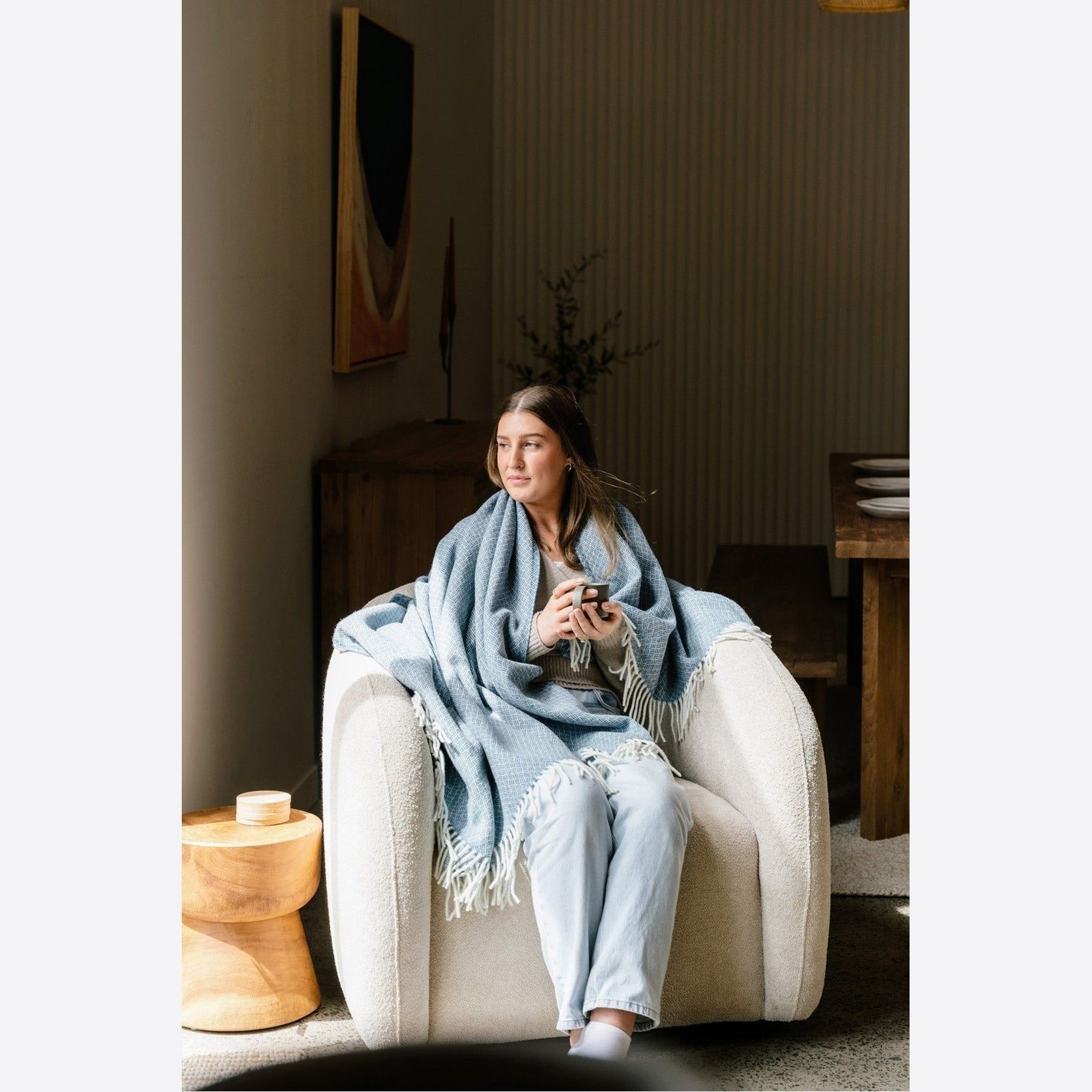 Ruanui Station Lambswool Throw - Bentley Blue gallery detail image