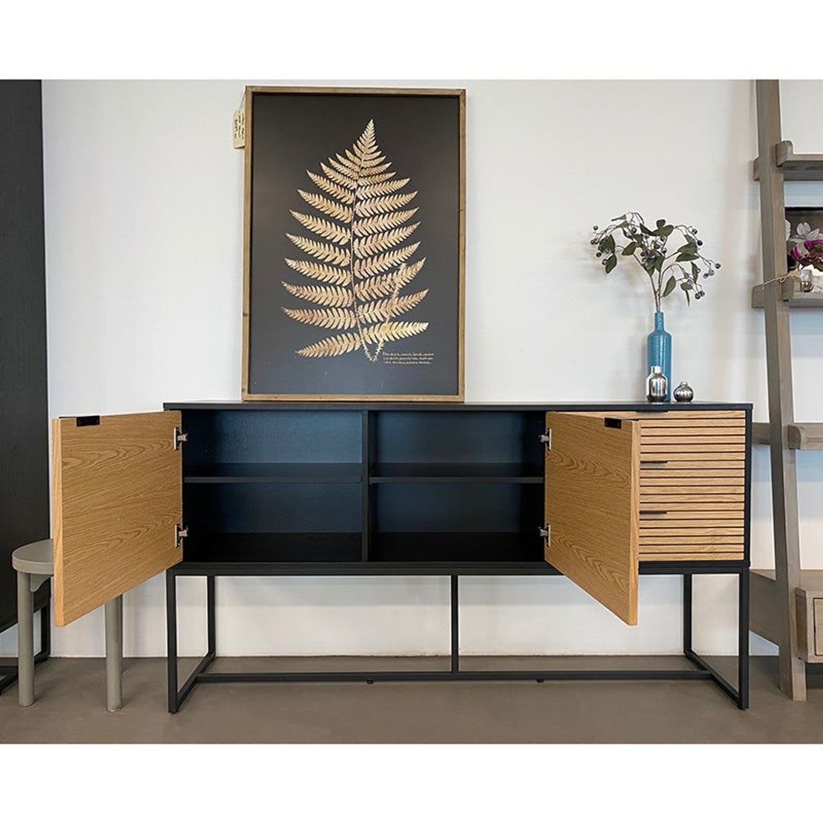 ODENCE Sideboard 160cm - Natural & Black gallery detail image