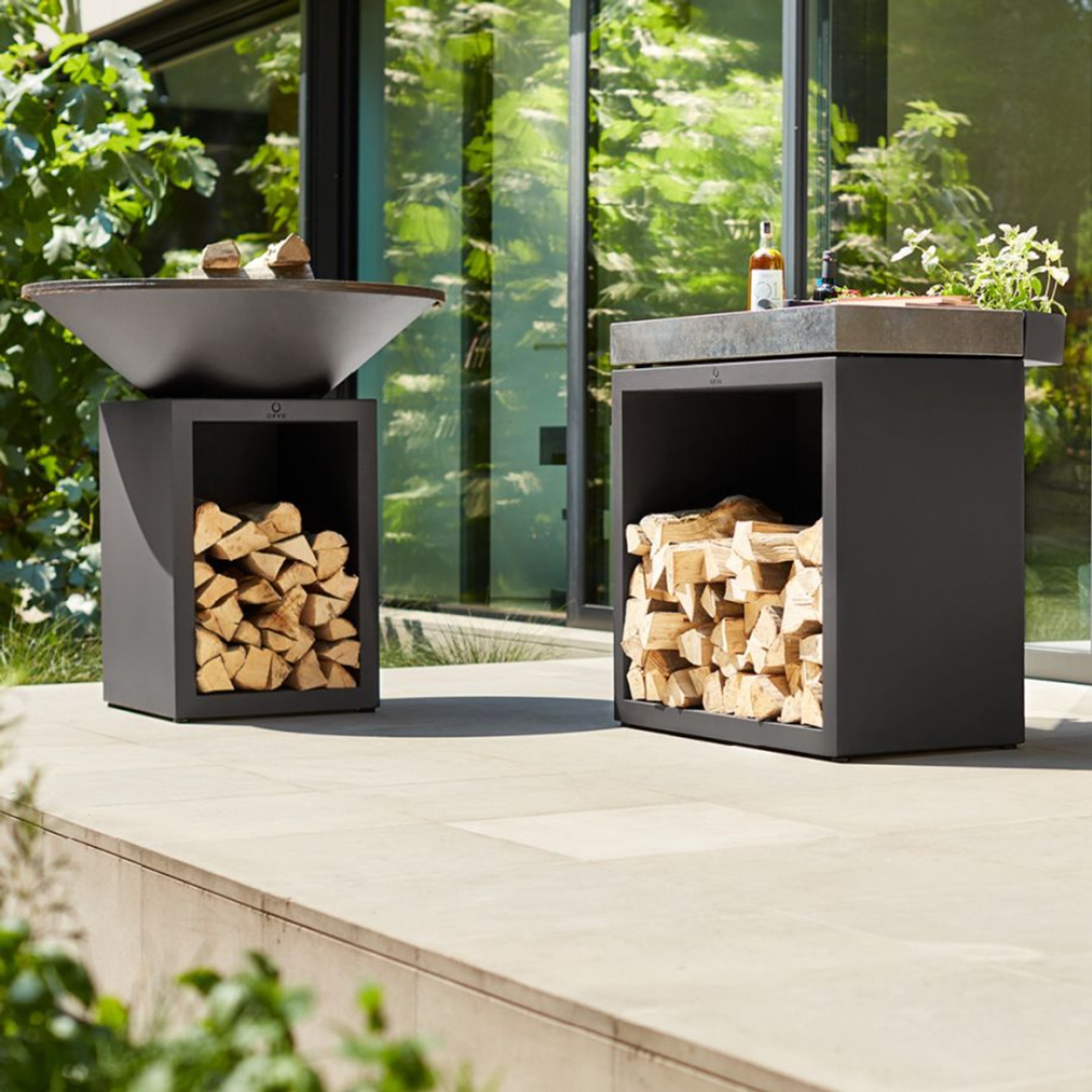 OFYR Butchers Block & Wood Storage w/ Ceramic Tabletop - Black gallery detail image