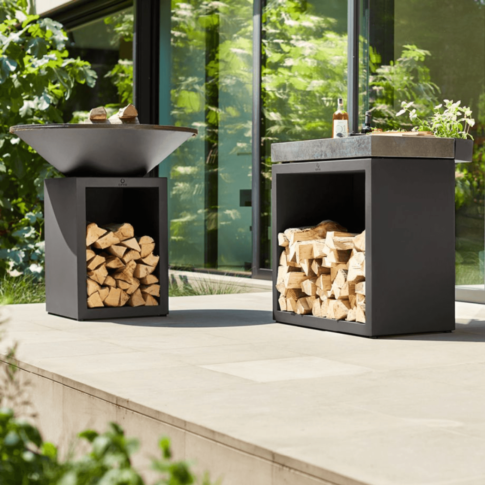 OFYR Butchers Block & Wood Storage w/ Ceramic Tabletop - Black gallery detail image