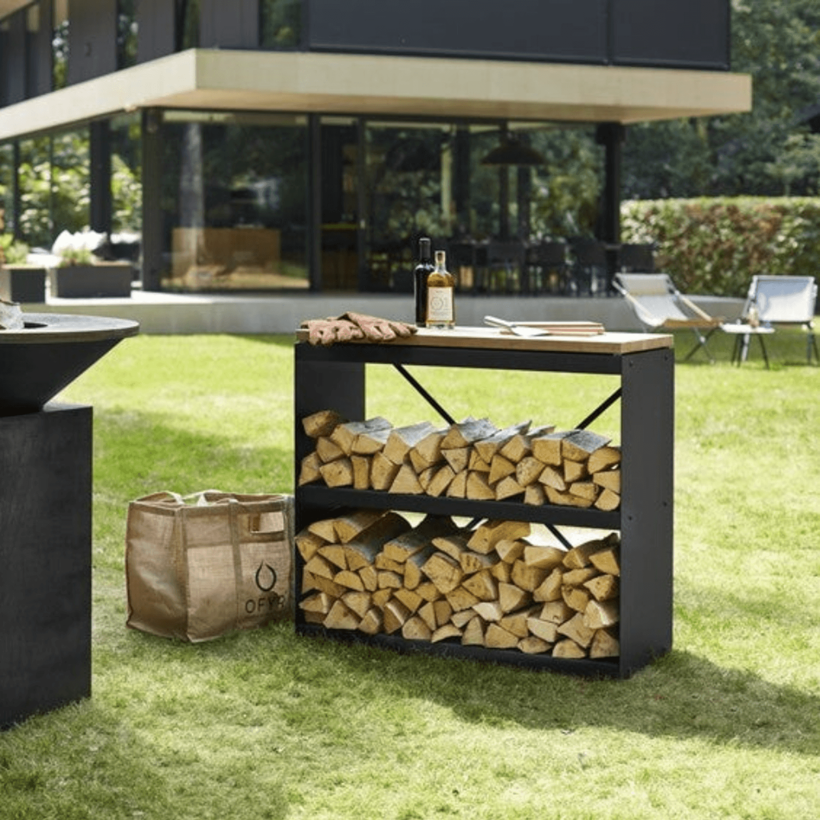 OFYR Wood Storage Dressoir w/ Teak Wood Tabletop - Black gallery detail image