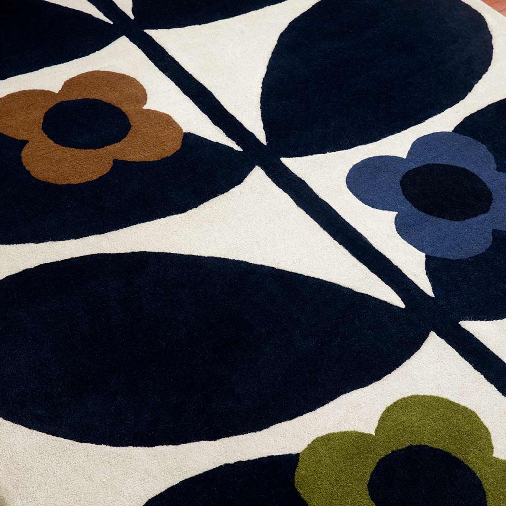 Orla Kiely Striped Wild Rose Rug - Fawn | 100% Wool Designer Floor Rug gallery detail image