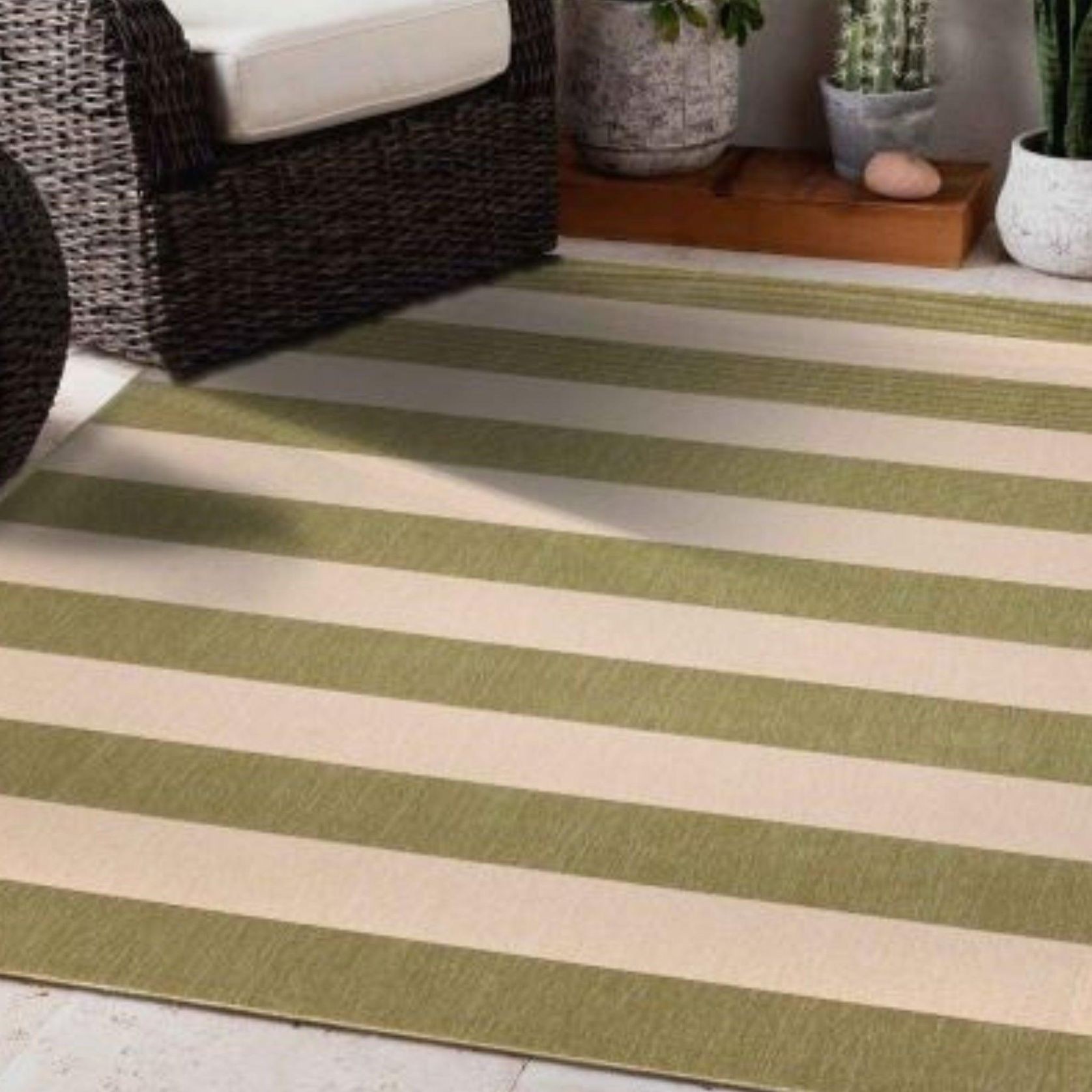 Nyoma Lime Striped Outdoor Rug gallery detail image