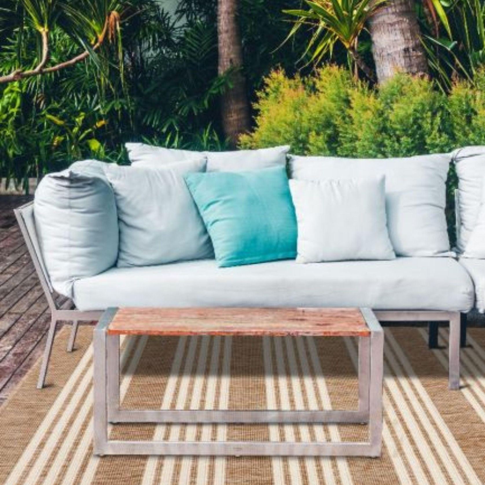 Mariona Beige Stripe Outdoor Rug gallery detail image