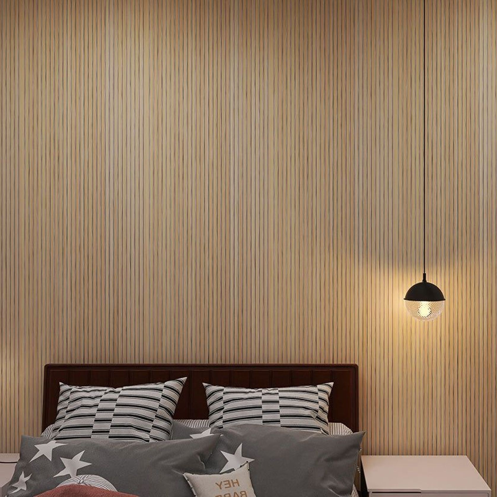 WOODFLEX Flexible Acoustic Wood Slat Wall Panel, Oak Veneer on Light Grey - 2700mm x 600mm gallery detail image