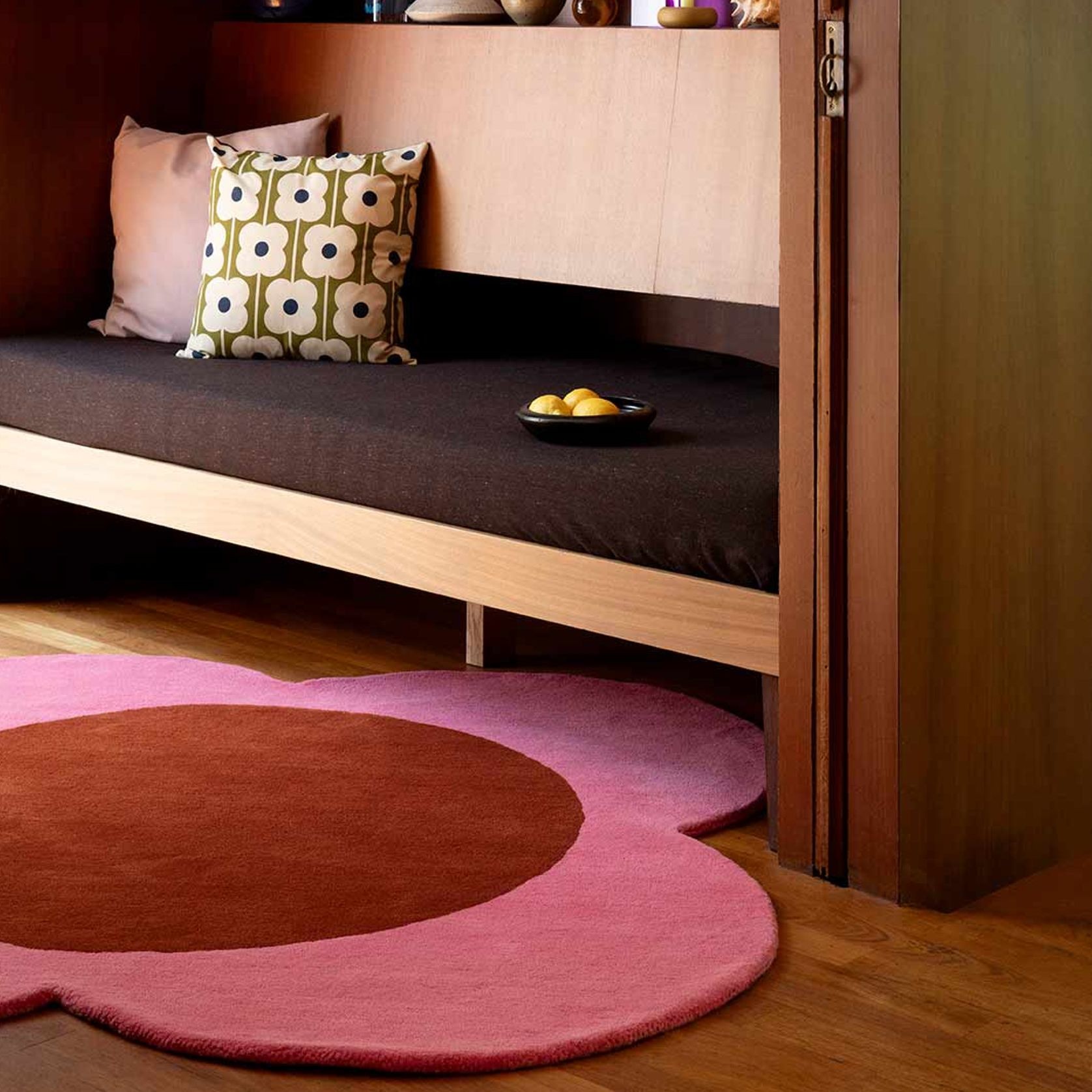 Orla Kiely Spot Flower Rug - Pink and Red | 100% Wool Designer Floor Rug gallery detail image