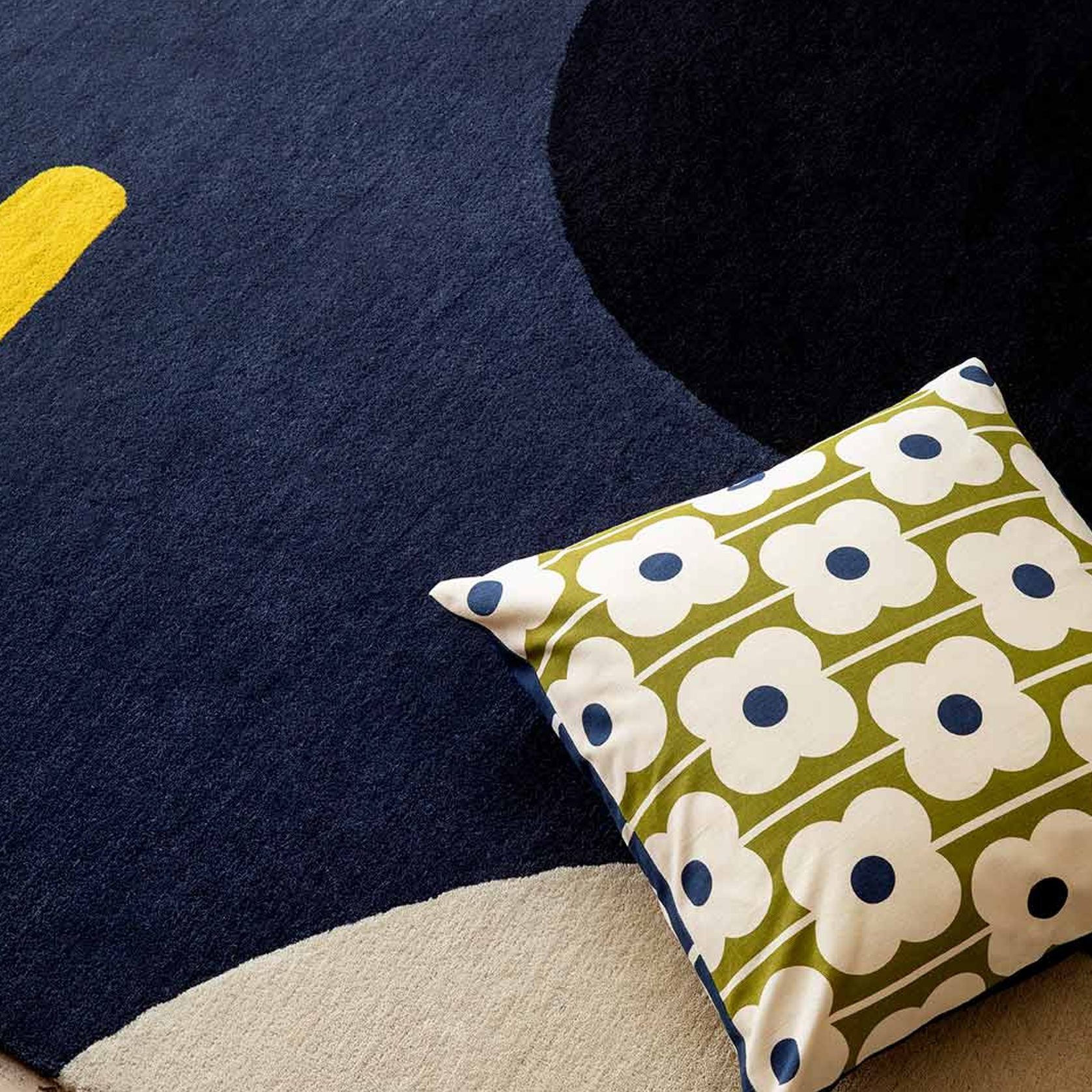 Orla Kiely Geo Flower Rug - Denim | 100% Wool Designer Floor Rug gallery detail image