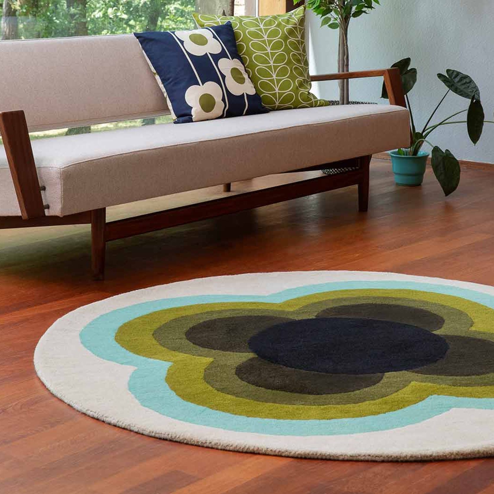 Orla Kiely Sunflower Rug - Olive | 100% Wool Round Floor Rug gallery detail image