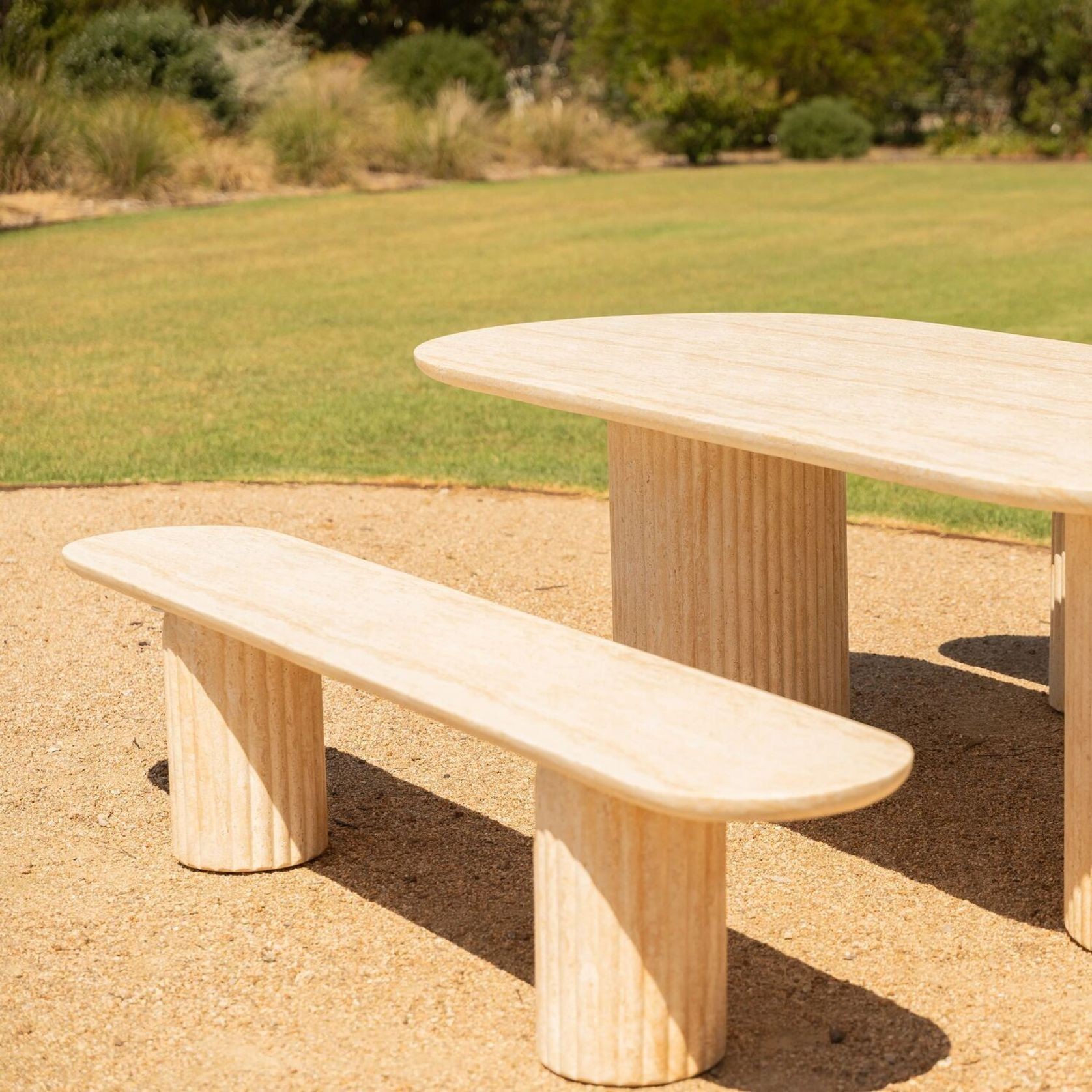 Arlie Outdoor Dining Bench 220cm - Travertine Finish gallery detail image