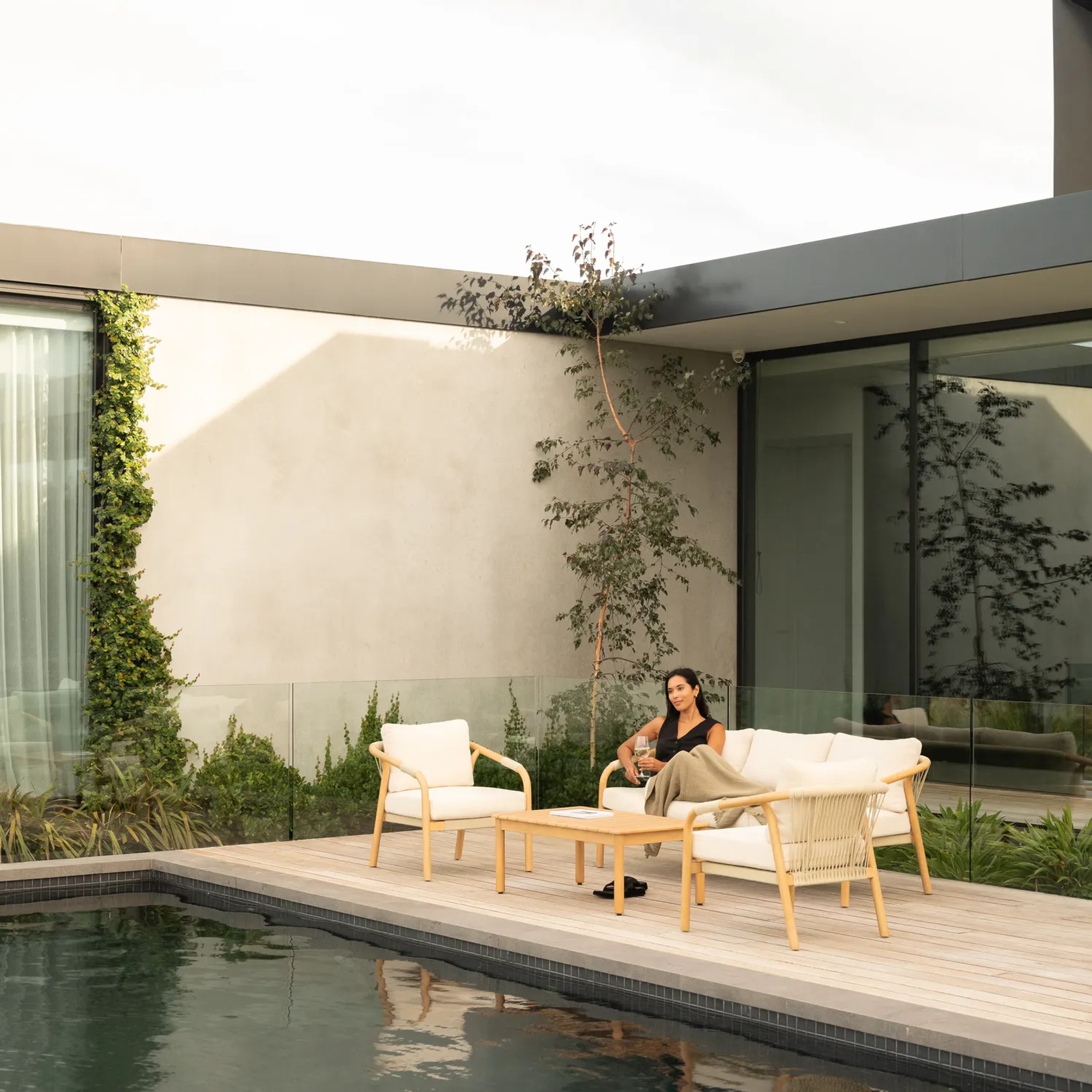Burnett Outdoor 3 Seater Sofa - Eucalyptus / Beige gallery detail image