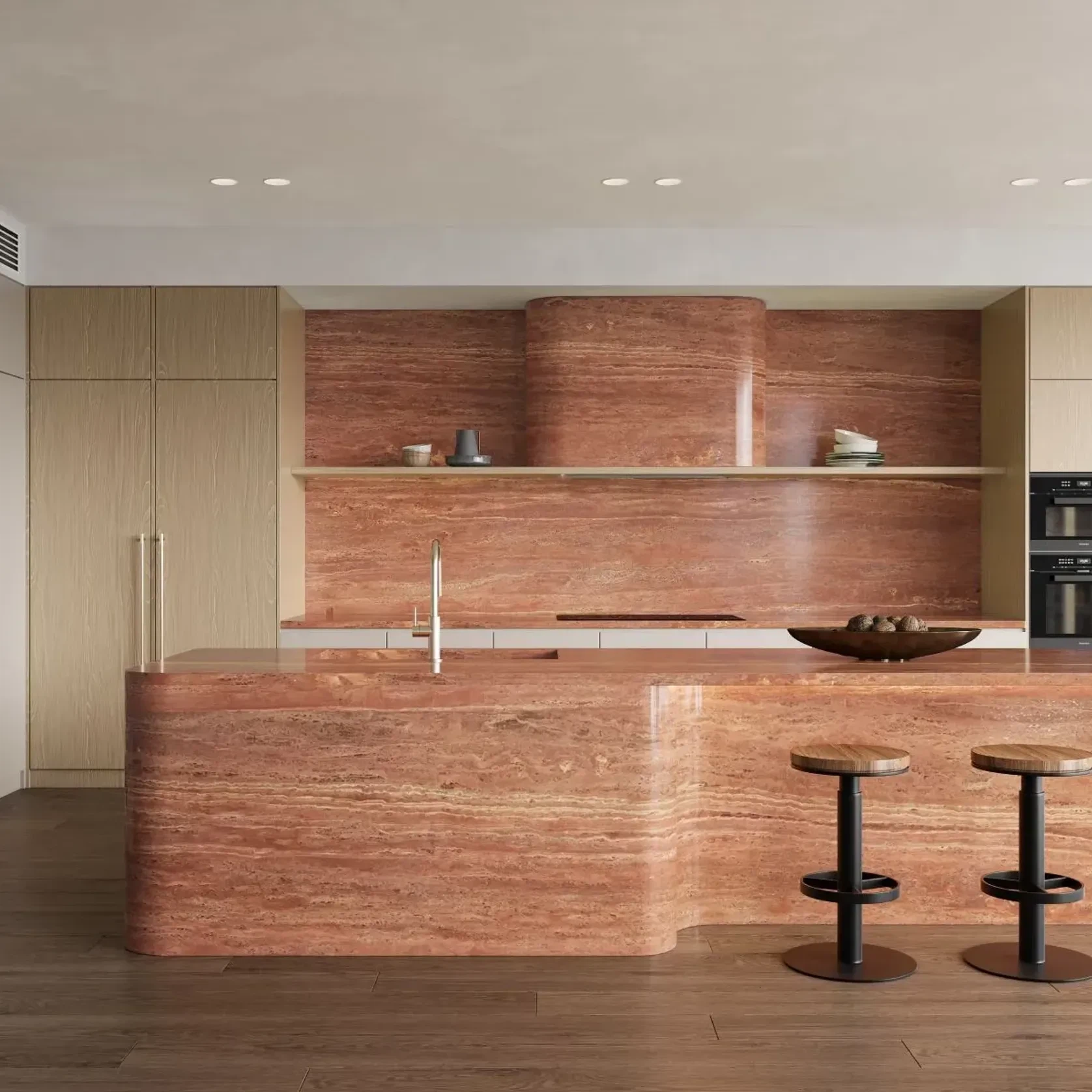Persian Red Vein Cut Travertine Benchtop gallery detail image