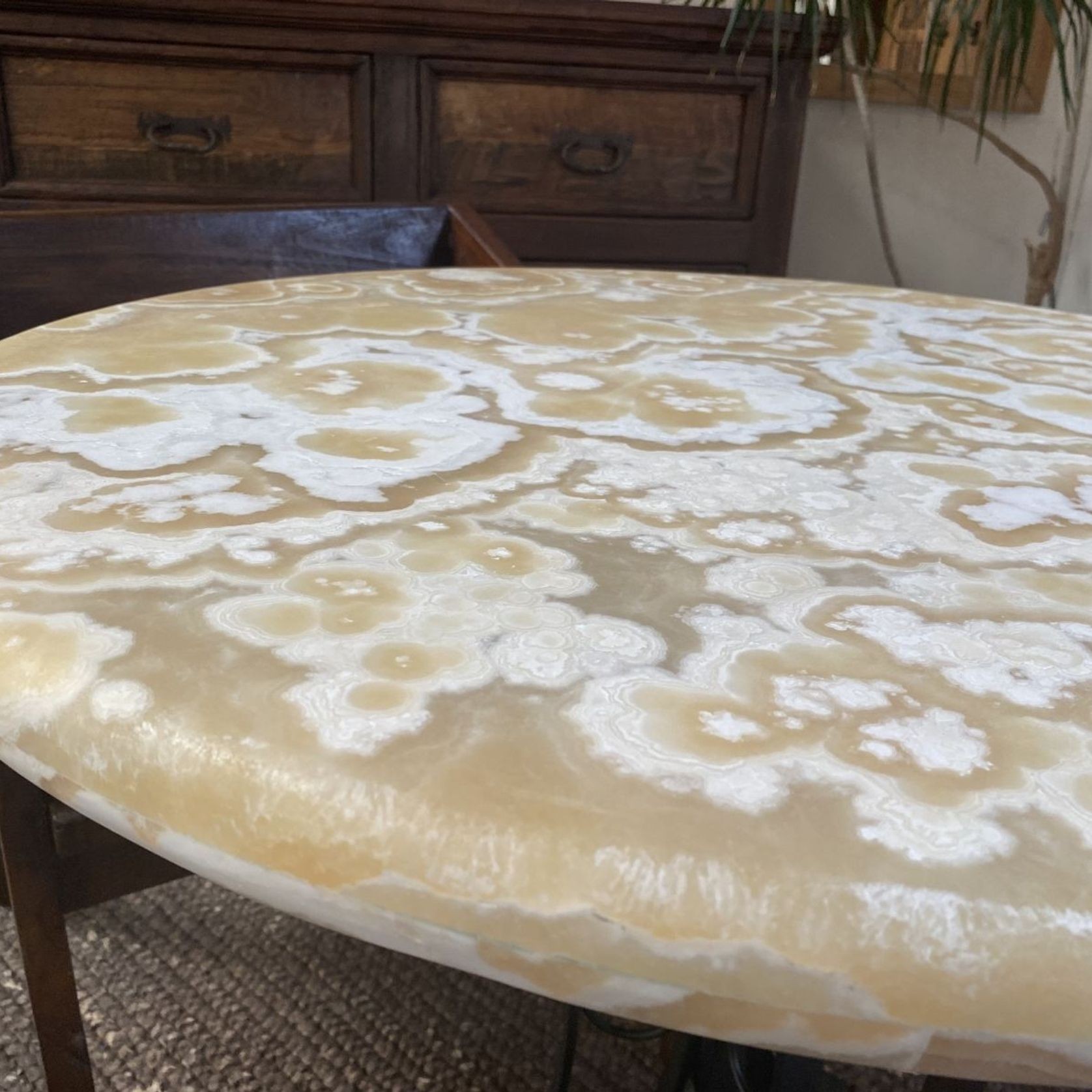 Table Cafe Style Onyx Top Iron Base Creams gallery detail image