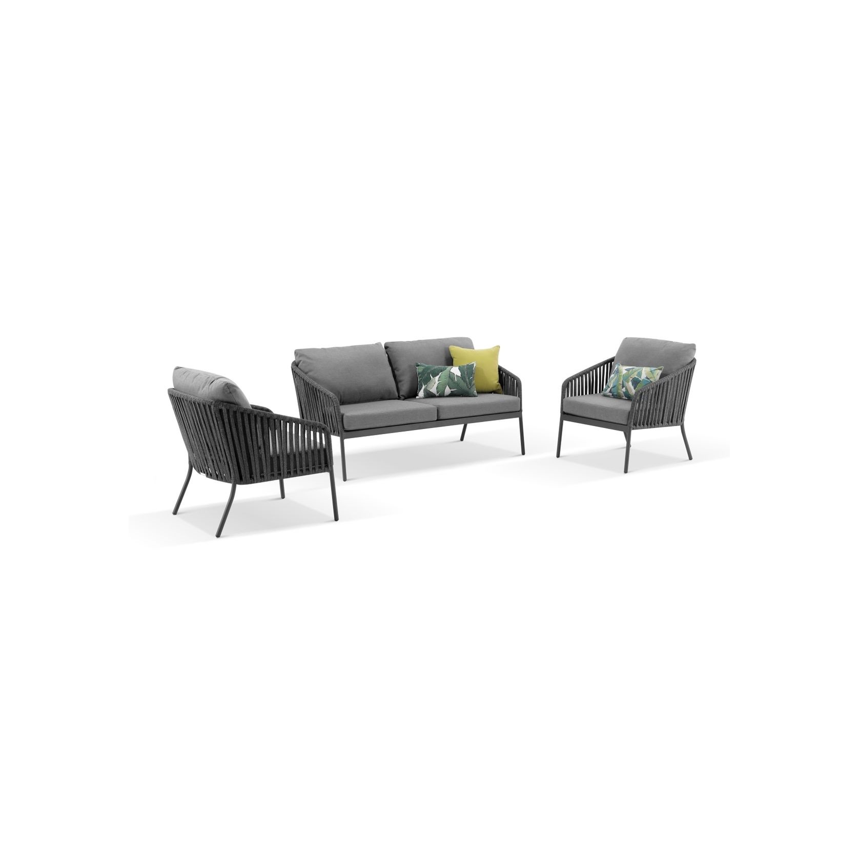 Palm 3pc Outdoor Rope Lounge Set | Charcoal gallery detail image