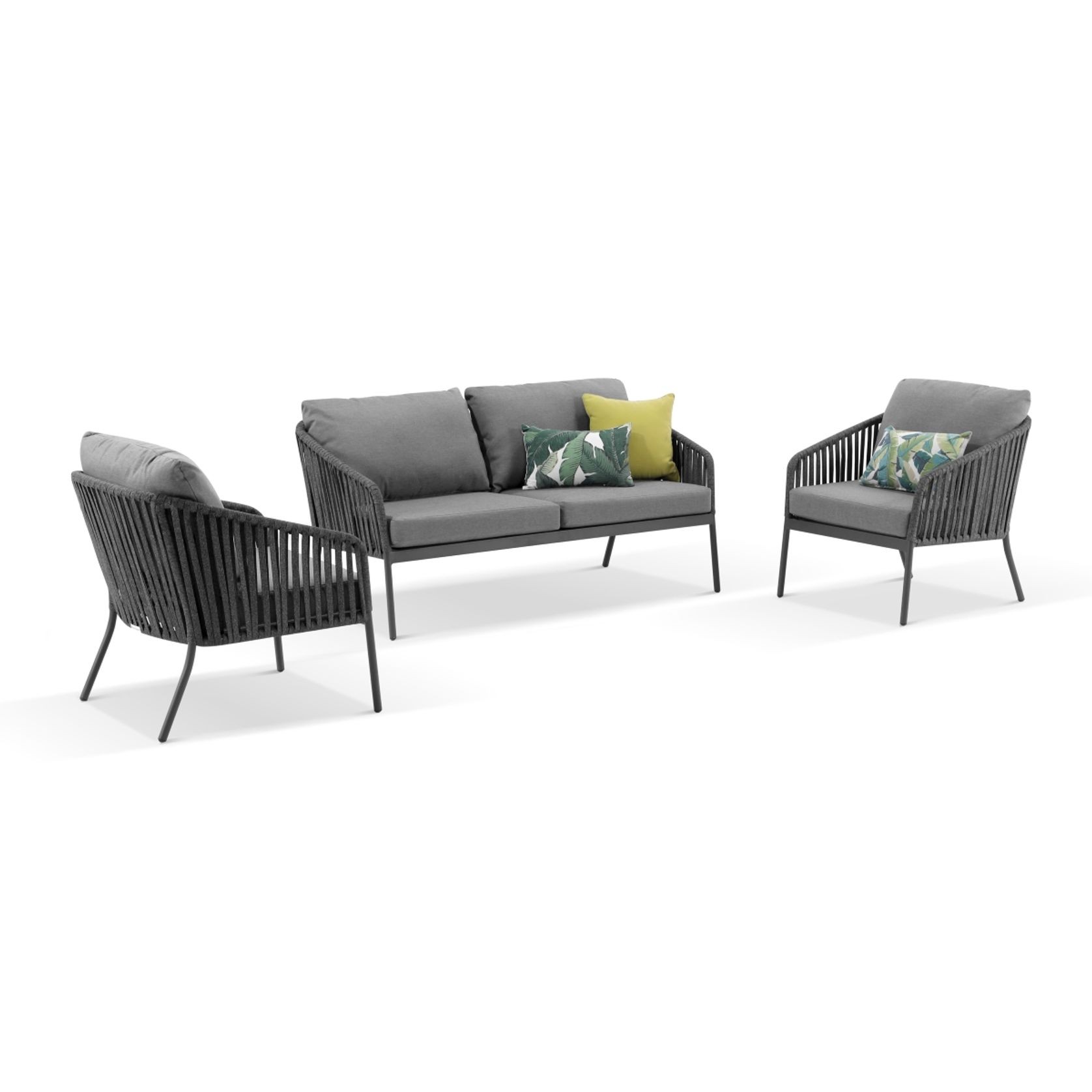 Palm 3pc Outdoor Rope Lounge Set | Charcoal gallery detail image