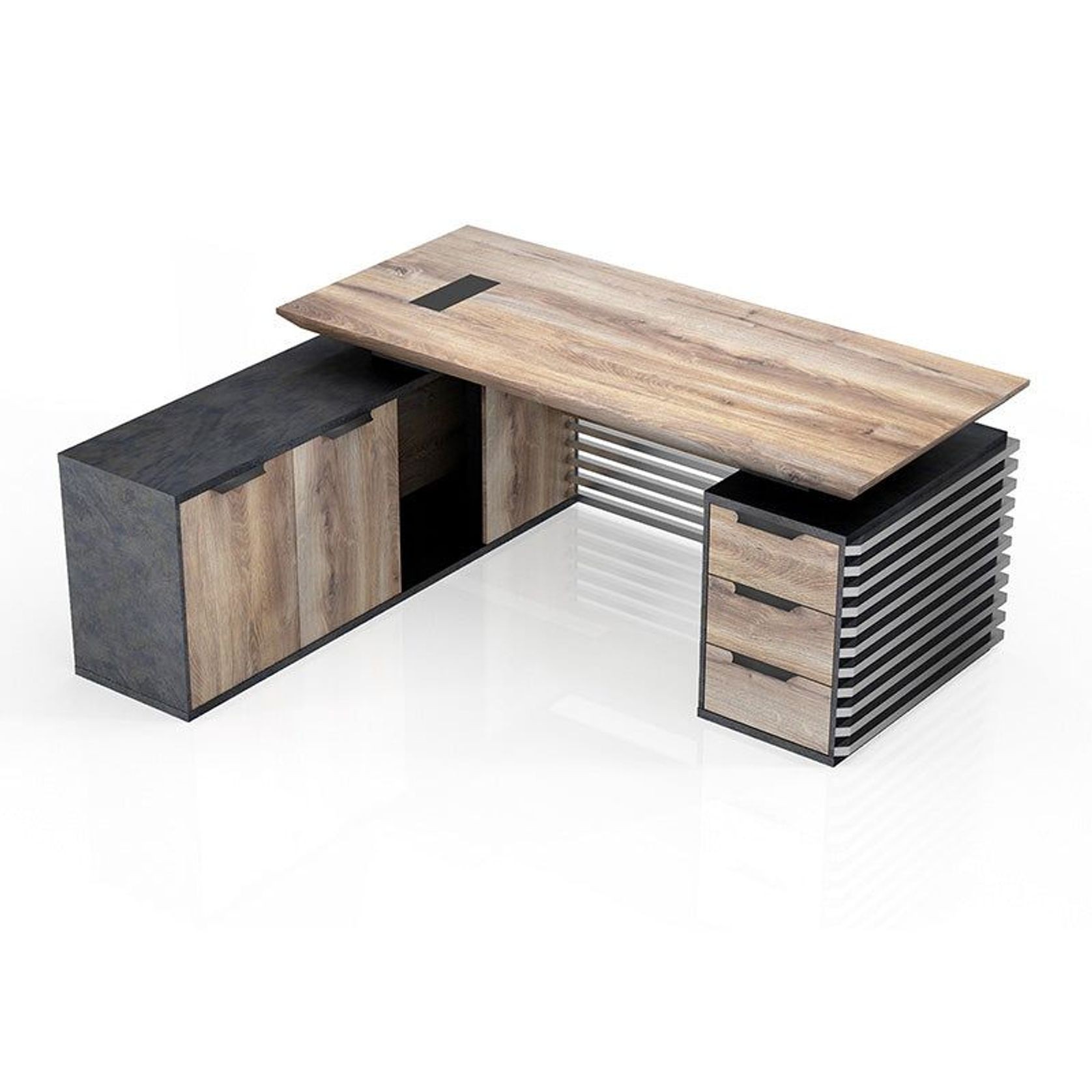 PHOENIX Executive Desk with Left Return 1.8M - Warm Oak & Black gallery detail image