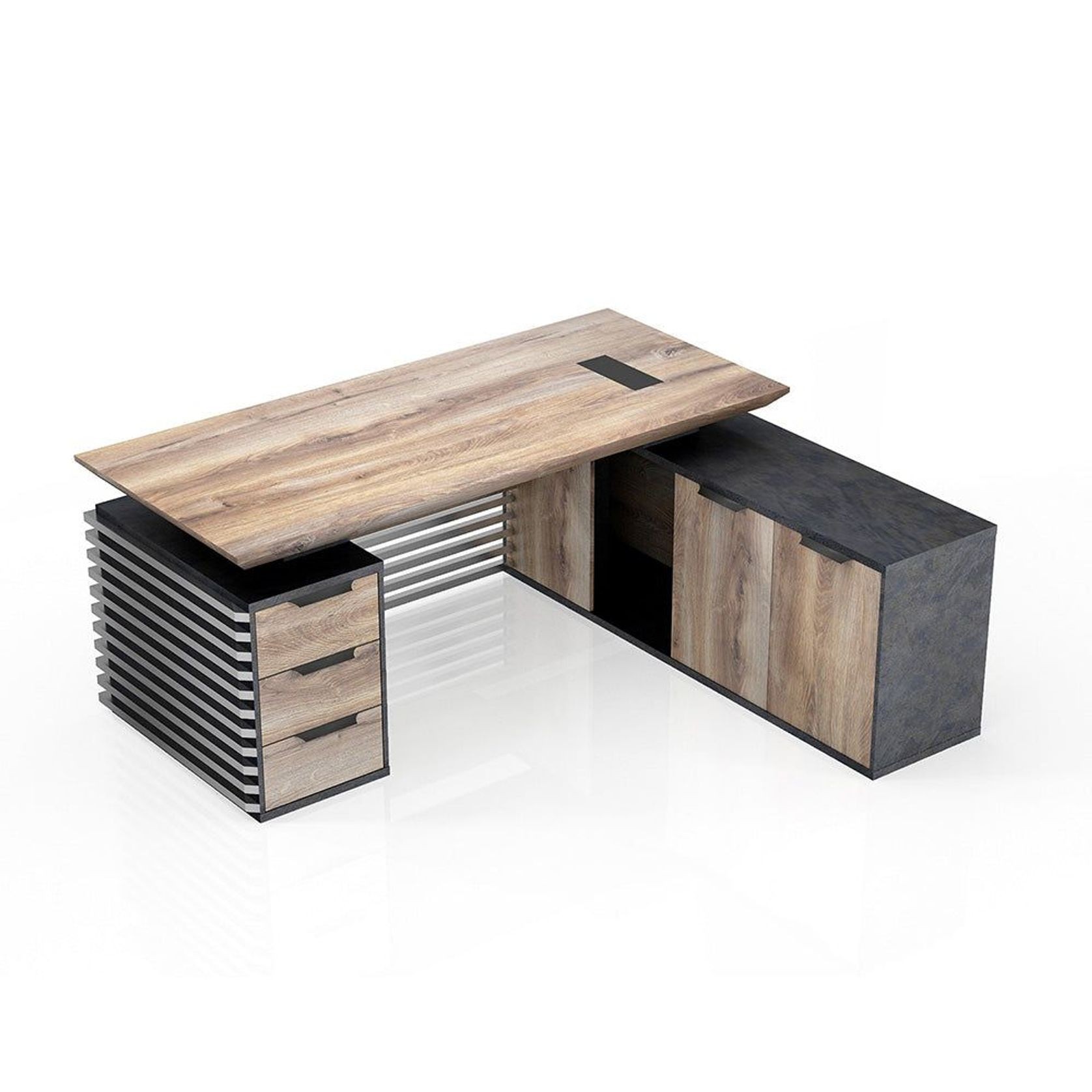 PHOENIX Executive Desk with Right Return 1.8M - Warm Oak & Black gallery detail image