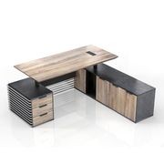 PHOENIX Sit & Stand Electric Lift Executive Desk with Right Return 2.2M - Warm Oak & Black gallery detail image