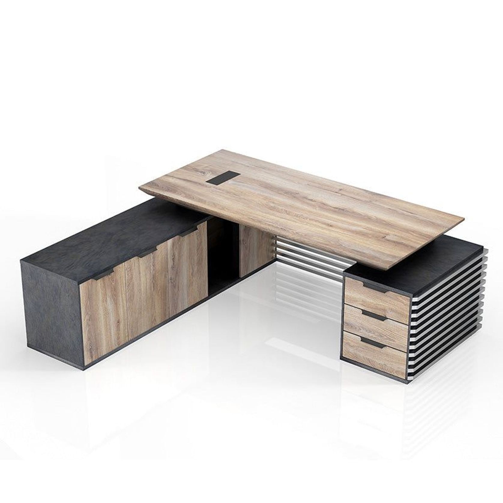PHOENIX Executive Desk with Left Return 2.2M - Warm Oak & Black gallery detail image